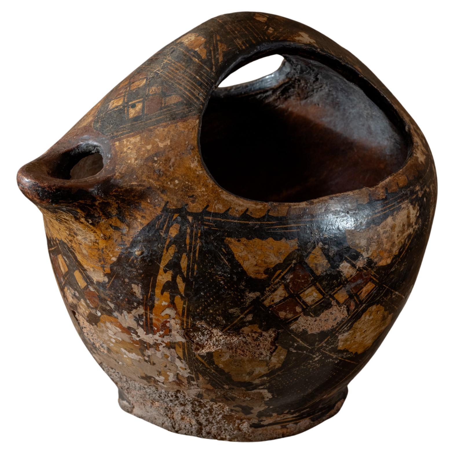 Early 20th Century Algerian Kabyle Painted Pottery Urn – Berber Water Vessel