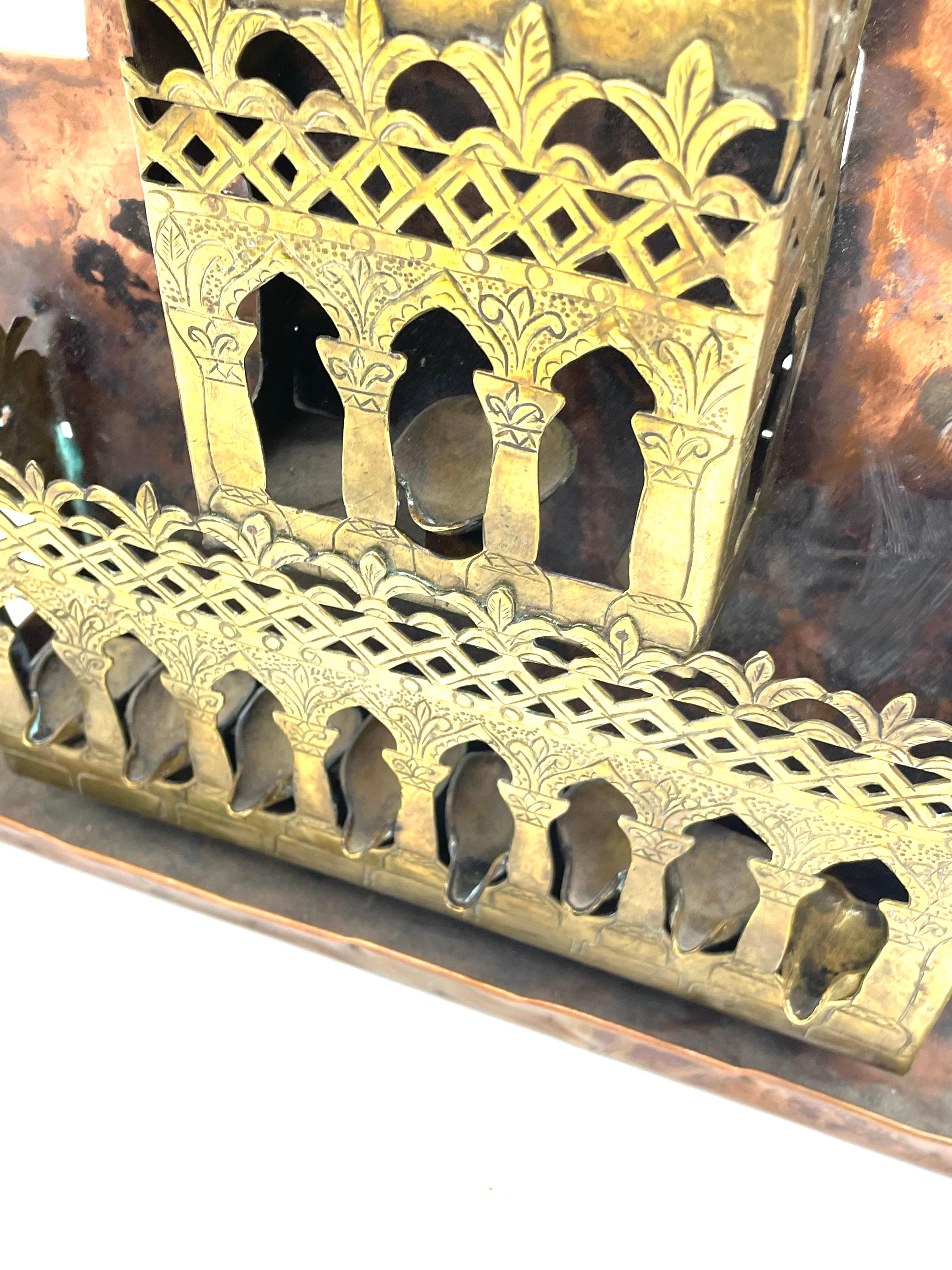 Early 20th Century Algerian Palace-Shaped Brass Hanukkah Lamp In Excellent Condition For Sale In New York, NY