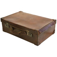 Early 20th Century All Leather and Brass Suitcase, circa 1940s