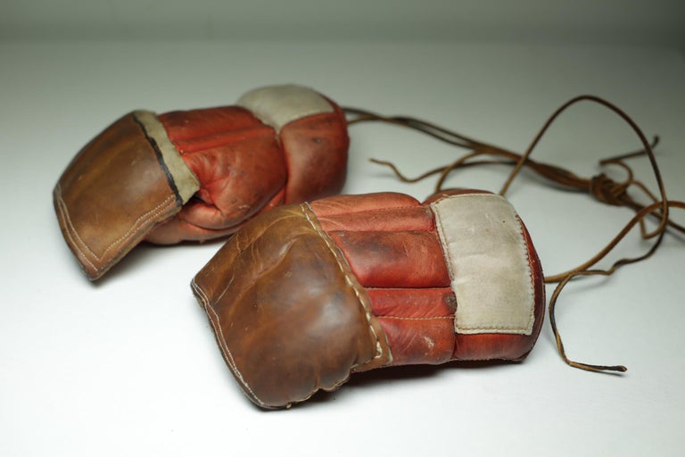 Early 20th Century All Leather Boxing Sparring Gloves, circa 1940s For Sale at 1stDibs