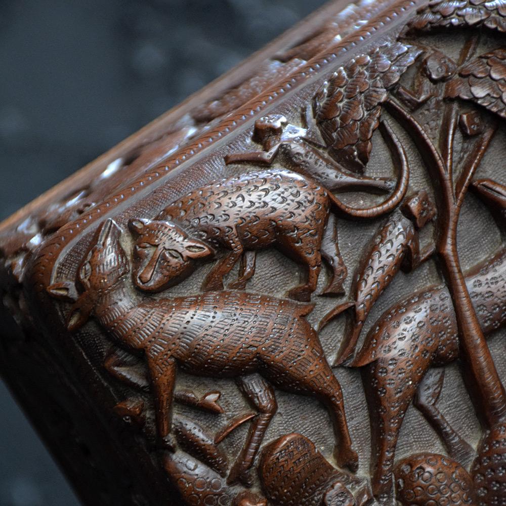 Hand-Carved Early 20th Century, Amazing Hand Carved Indian Cigar Box