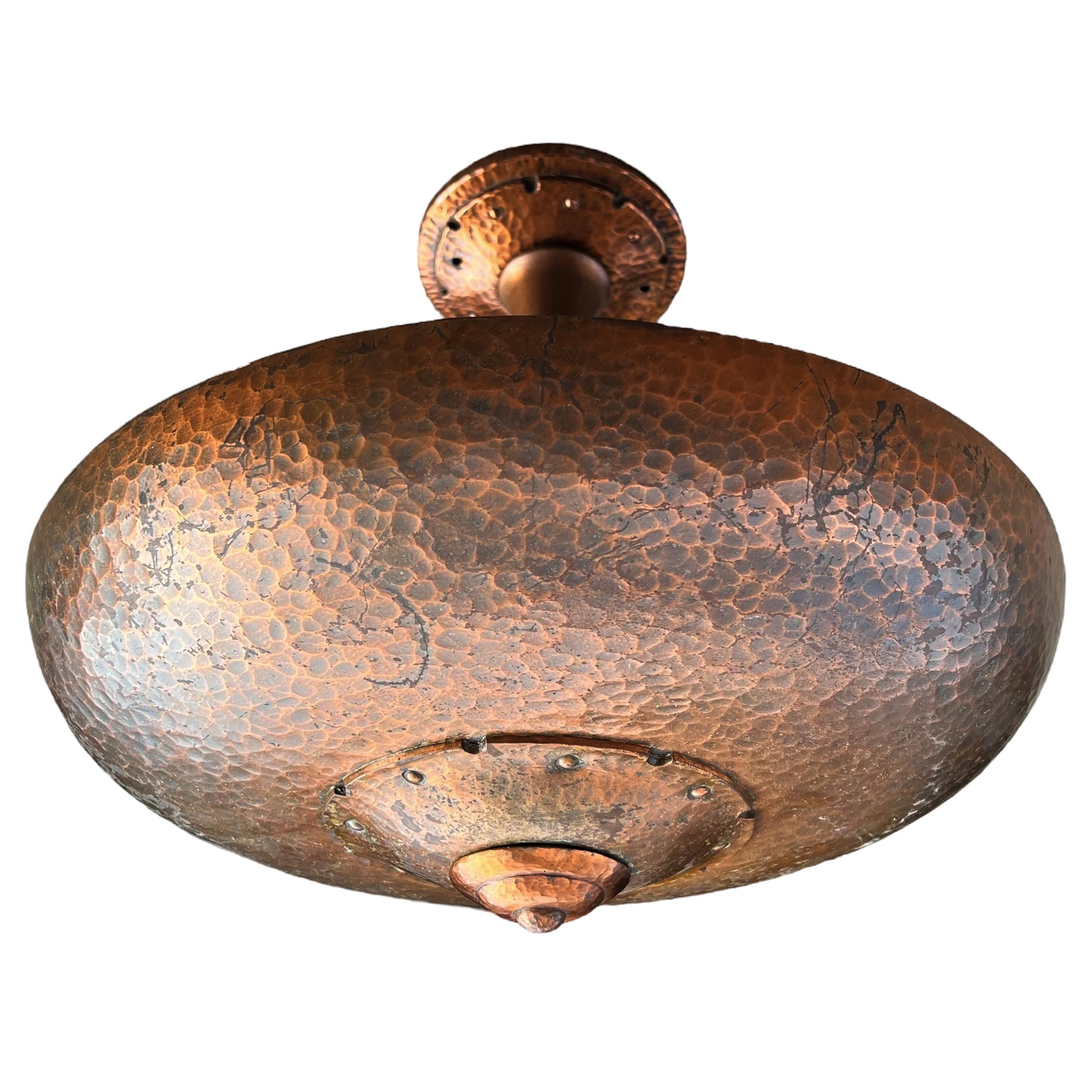 Early 20th Century American Art Deco Hammered Copper Light Fixture For Sale 2