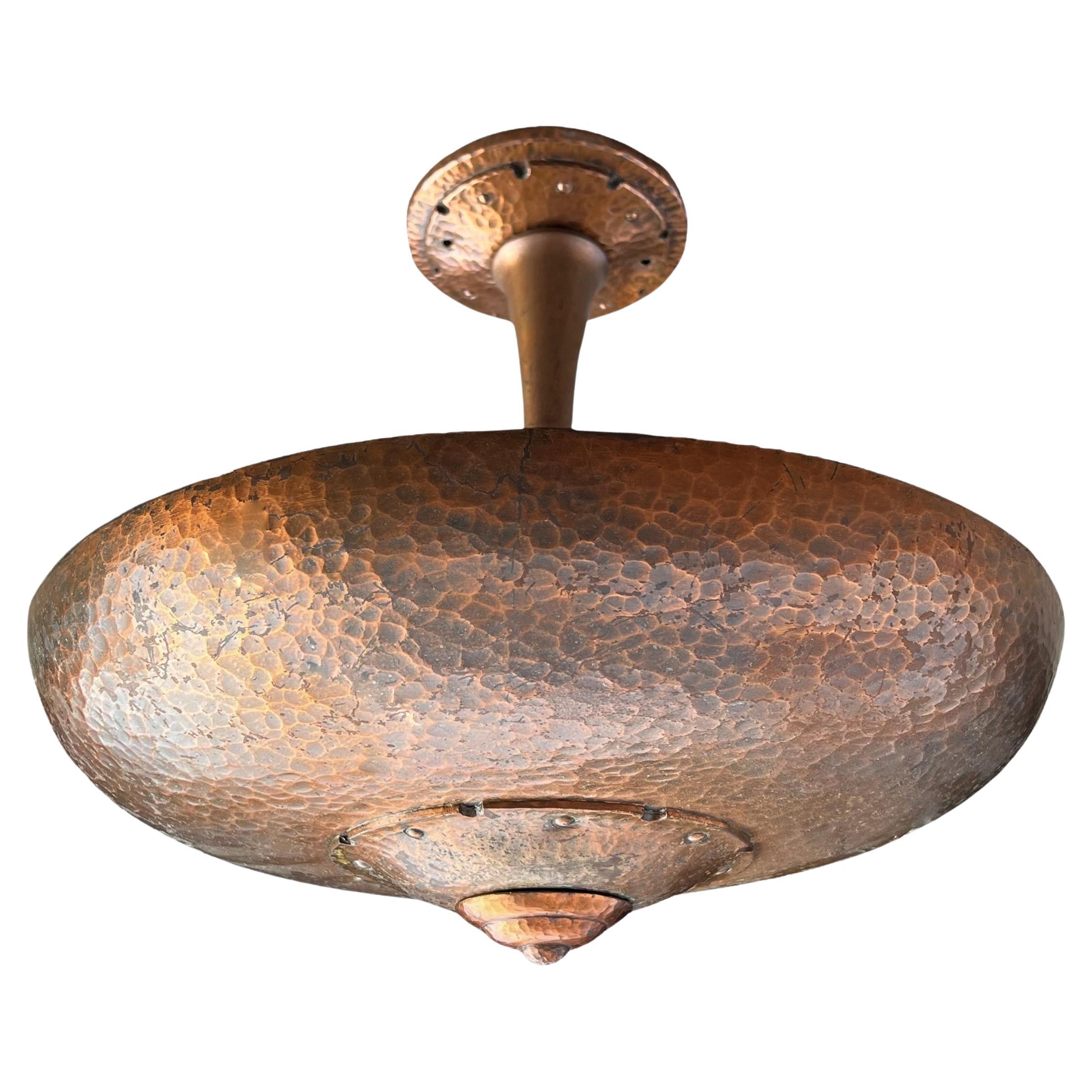 Early 20th Century American Art Deco Hammered Copper Light Fixture For Sale