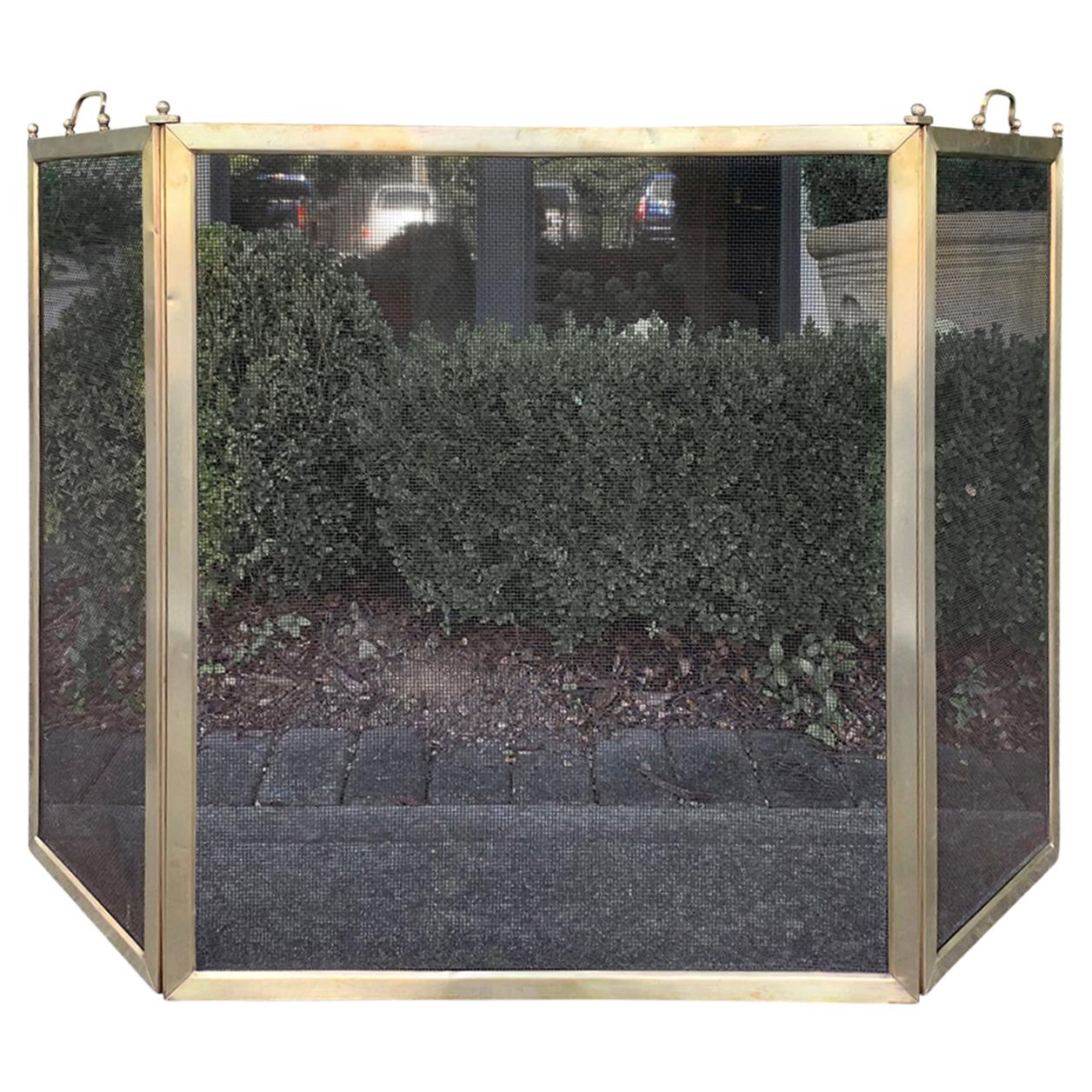 Early 20th Century American Brass and Mesh Three-Panel Fireplace Screen