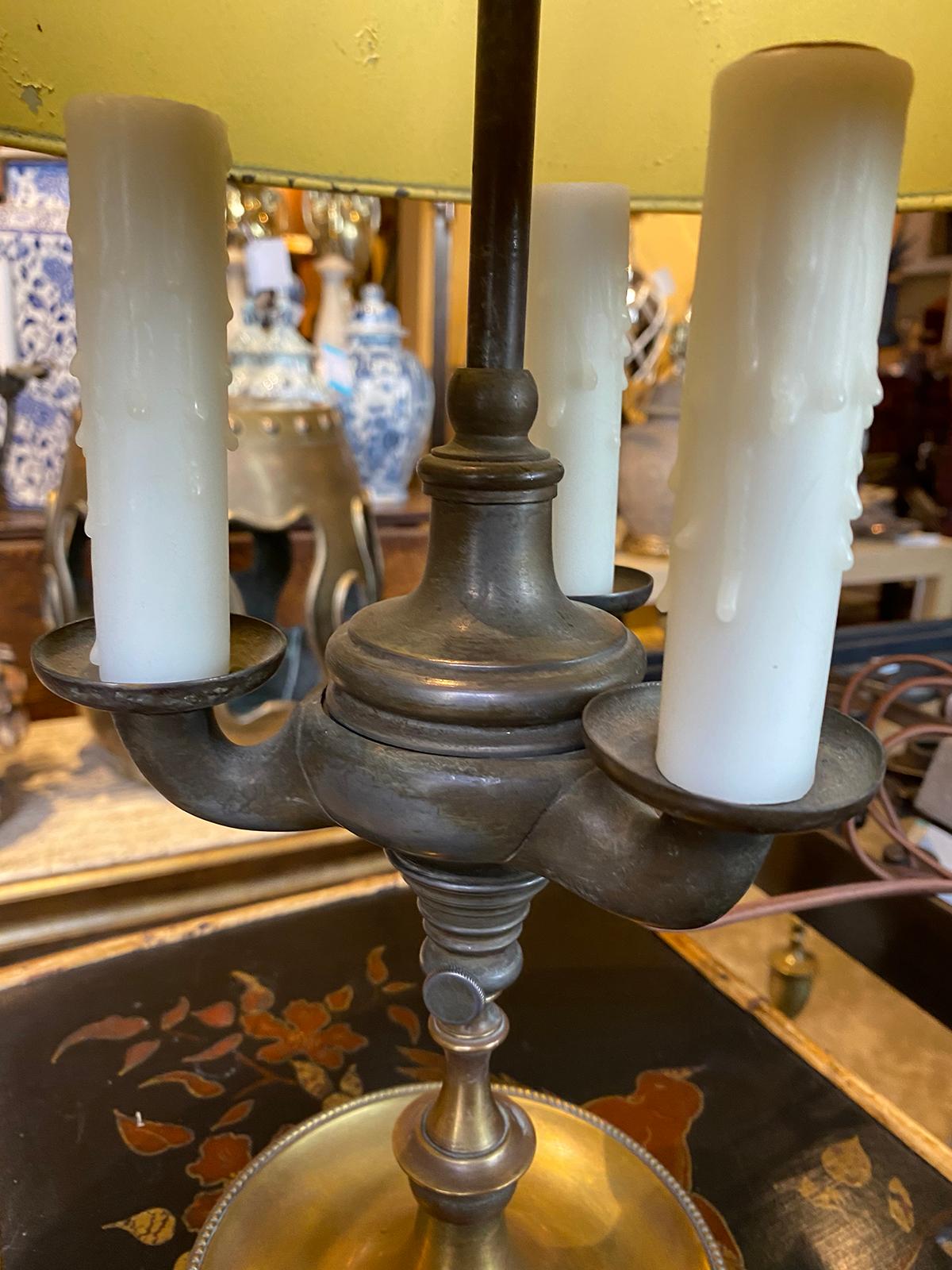Early 20th Century American Bronze Bouillotte Lamp with Tole Shade For Sale 5