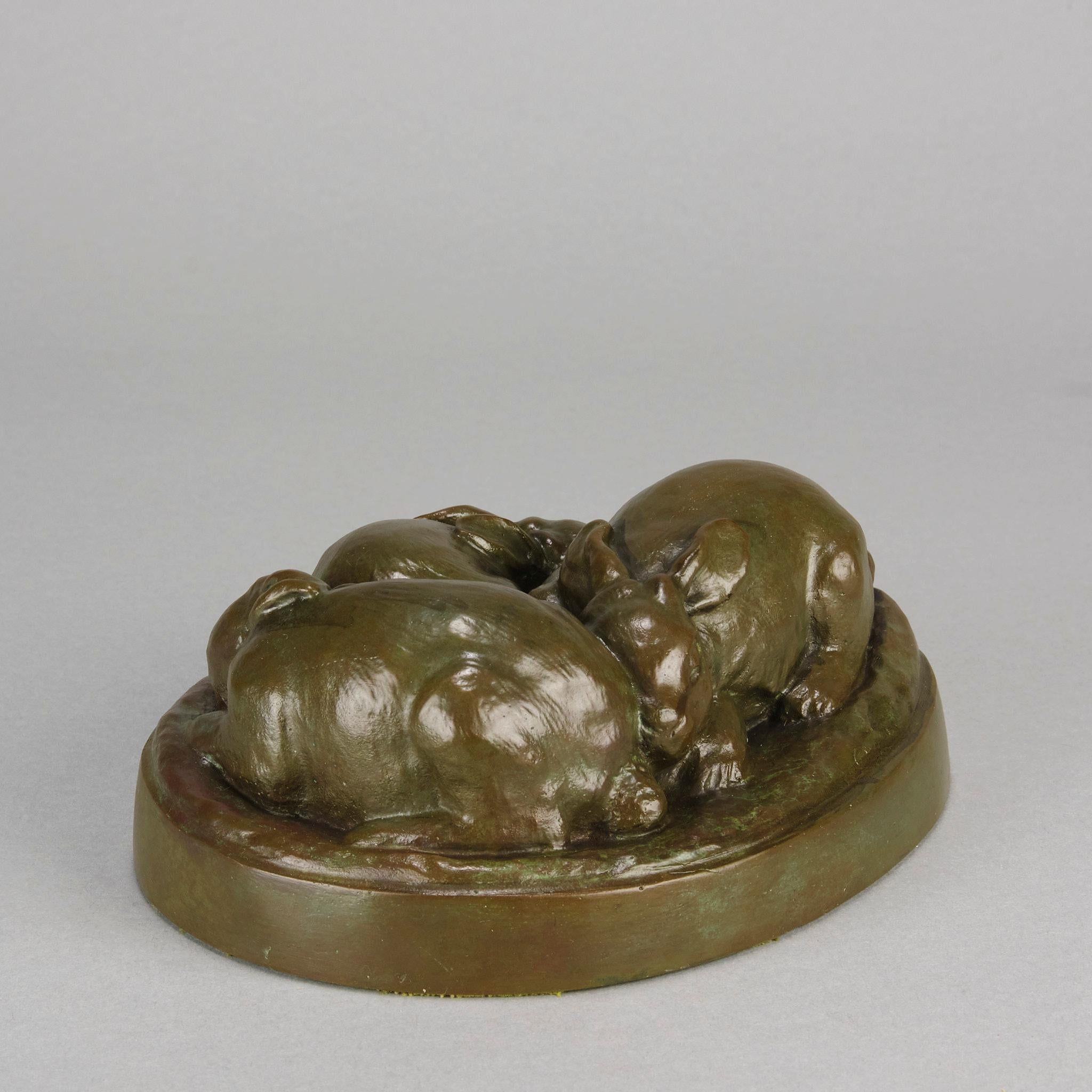 Amerikanische Bronze des frühen 20. Jahrhunderts mit dem Titel „Dree Sleeping Bunnies“ im Angebot 4