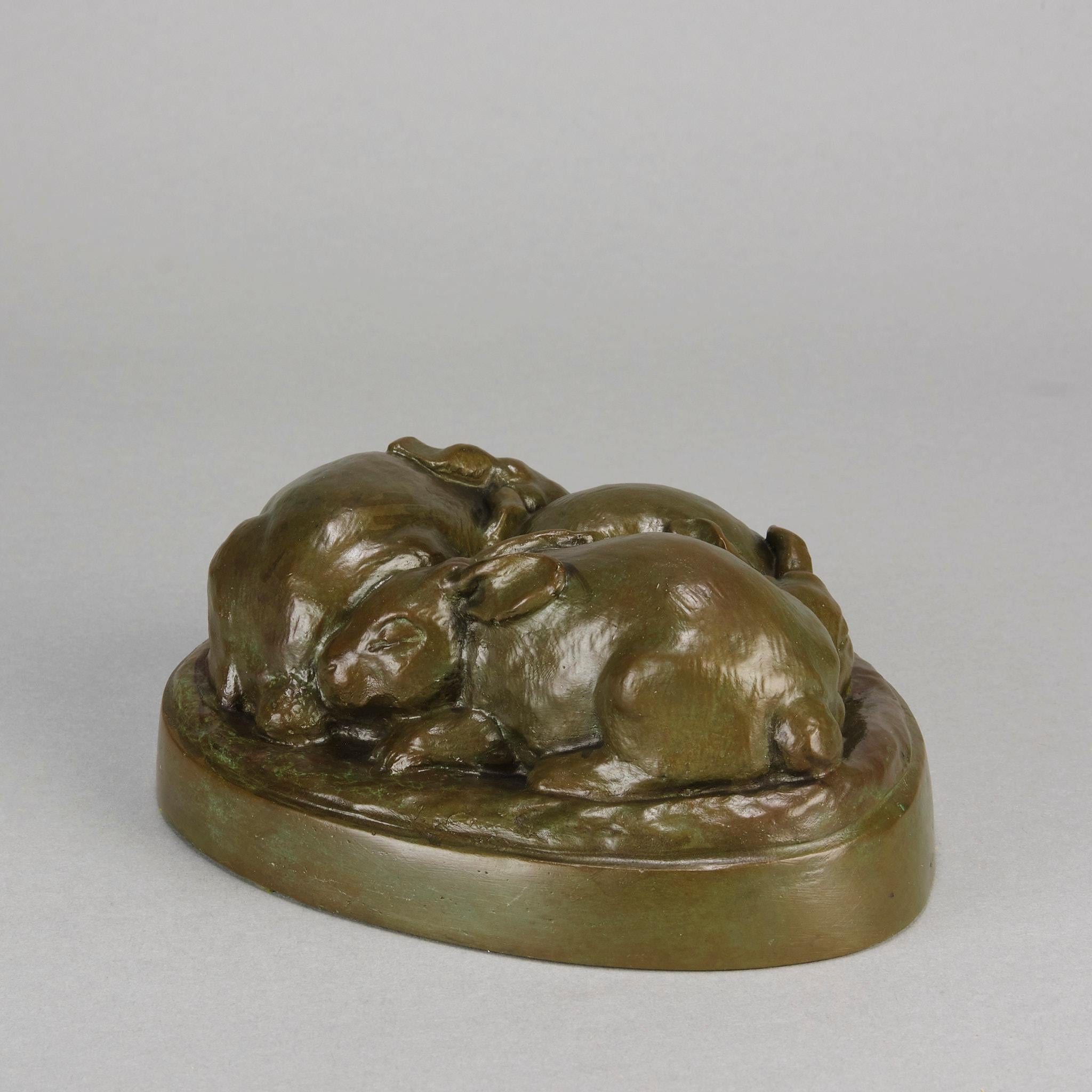 Amerikanische Bronze des frühen 20. Jahrhunderts mit dem Titel „Dree Sleeping Bunnies“ (amerikanisch) im Angebot