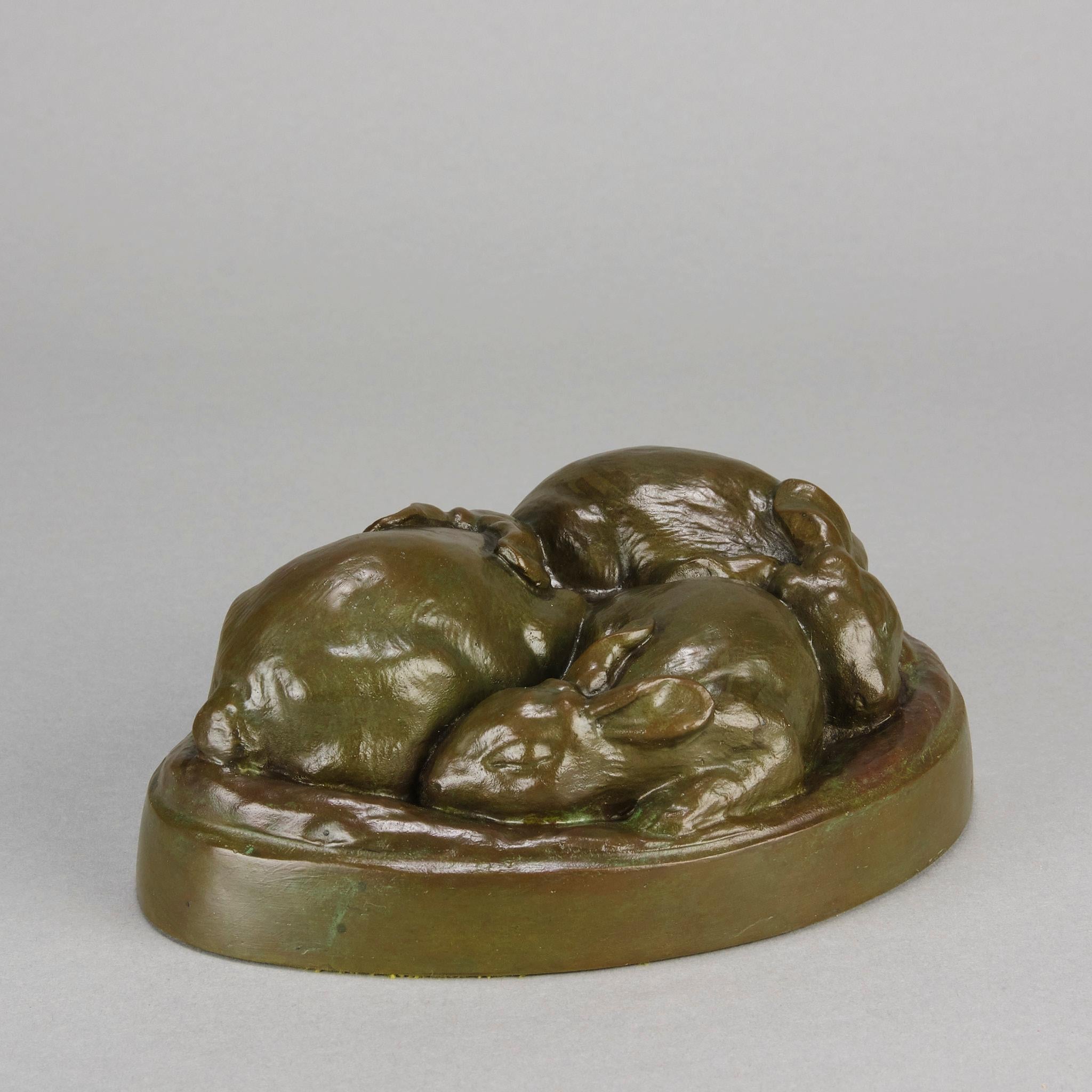 Amerikanische Bronze des frühen 20. Jahrhunderts mit dem Titel „Dree Sleeping Bunnies“ im Zustand „Hervorragend“ im Angebot in London, GB