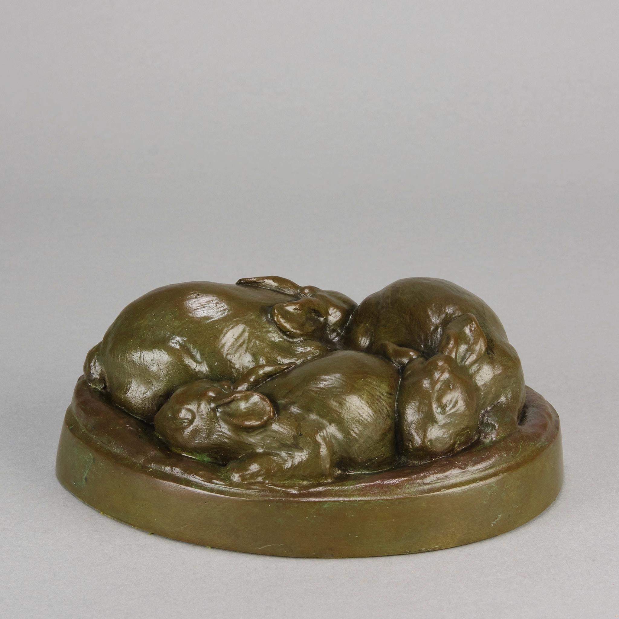 Amerikanische Bronze des frühen 20. Jahrhunderts mit dem Titel „Dree Sleeping Bunnies“ im Angebot 1