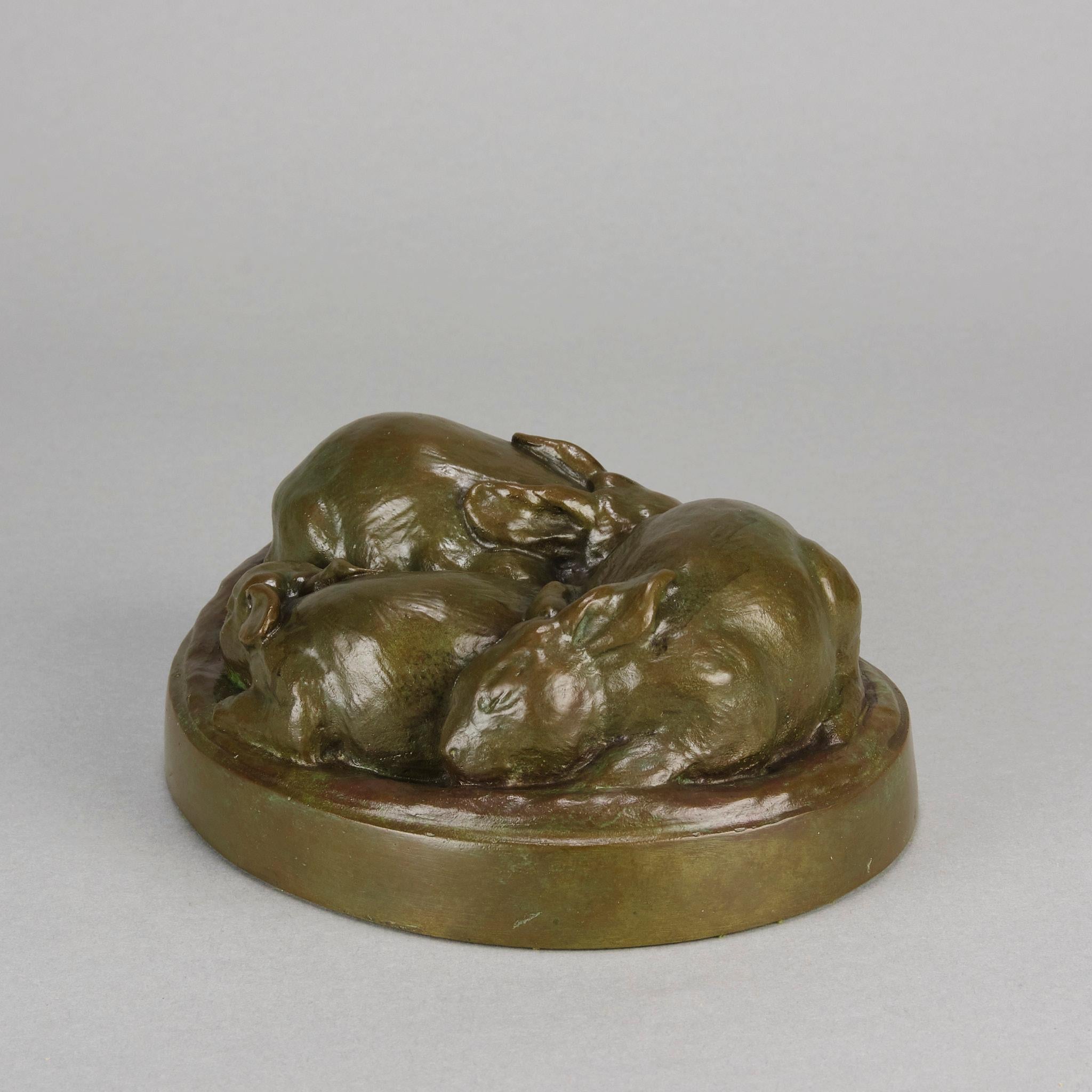 Amerikanische Bronze des frühen 20. Jahrhunderts mit dem Titel „Dree Sleeping Bunnies“ im Angebot 2