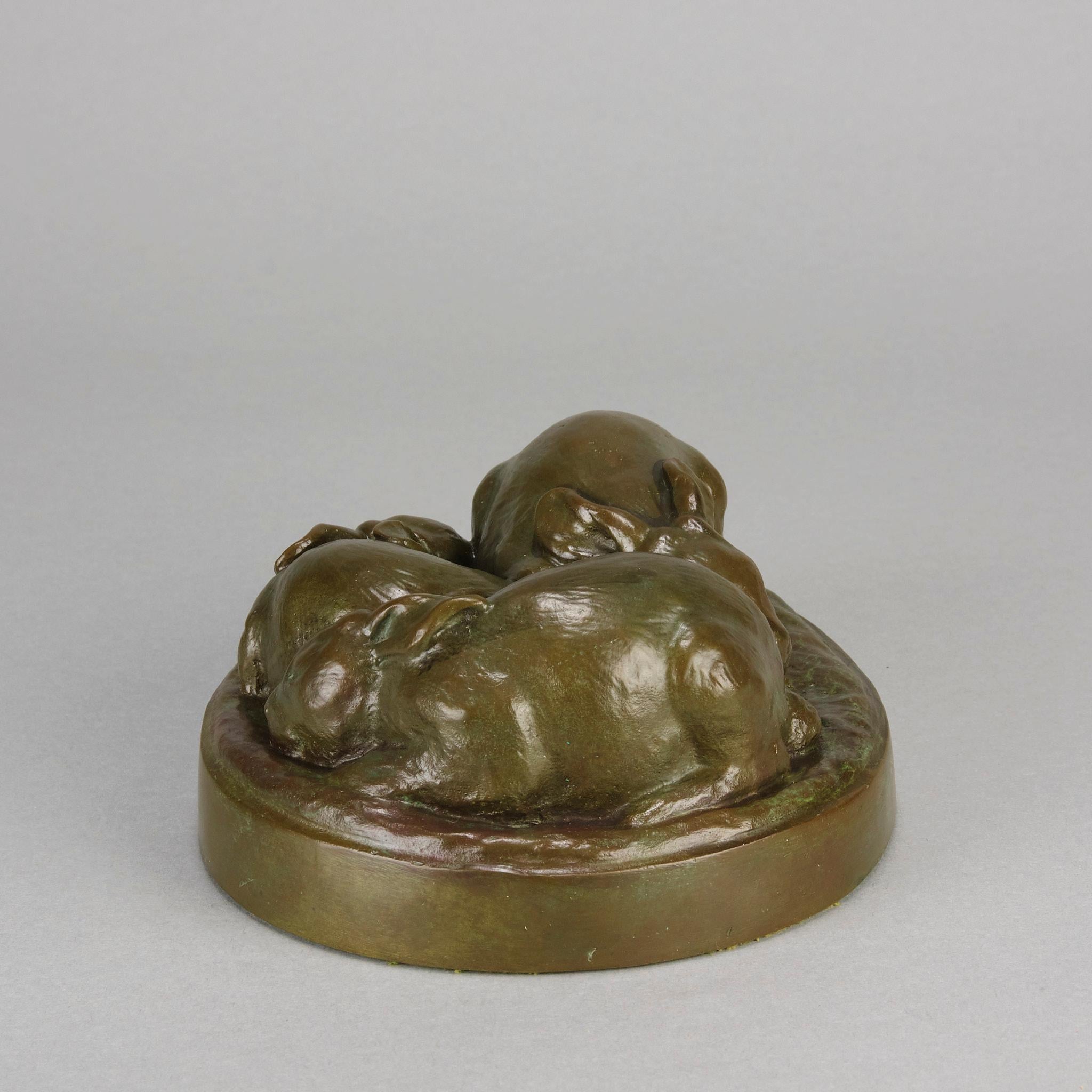 Amerikanische Bronze des frühen 20. Jahrhunderts mit dem Titel „Dree Sleeping Bunnies“ im Angebot 3