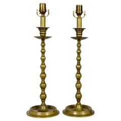 Antique Early 20th Century American Colonial Brass Candlestick Lamps ‘Pair’