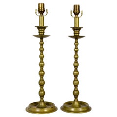 Early 20th Century American Colonial Brass Candlestick Lamps ‘Pair’