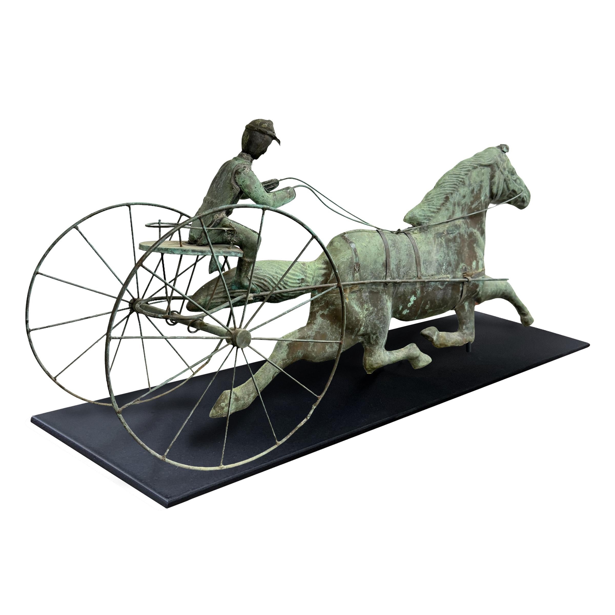 Artisanat Girouette en cuivre du début du 20e siècle, cheval et sulky en vente