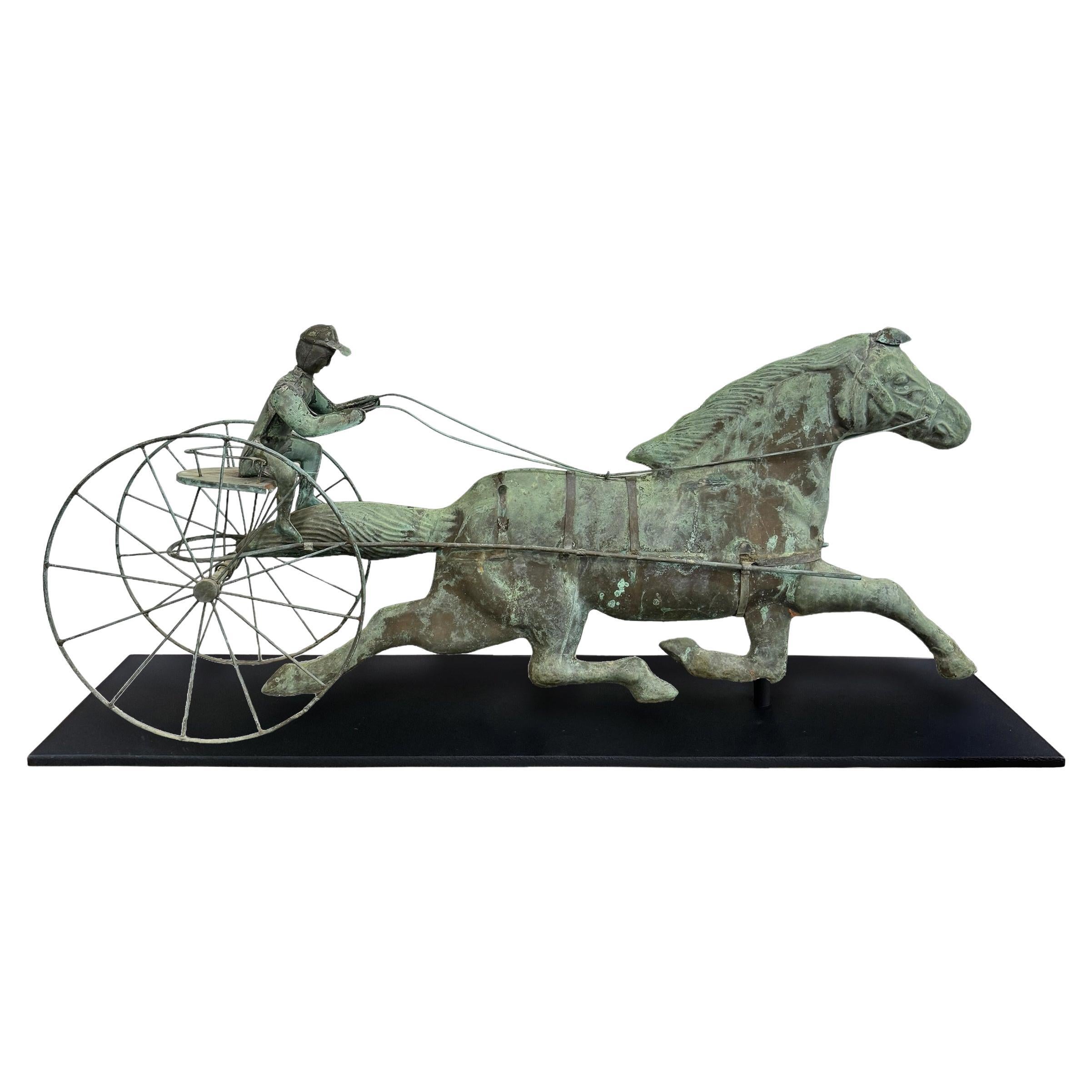 Girouette en cuivre du début du 20e siècle, cheval et sulky en vente