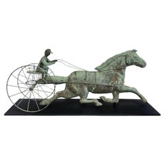 Used Early 20th Century American Copper Horse and Sulky Weathervane