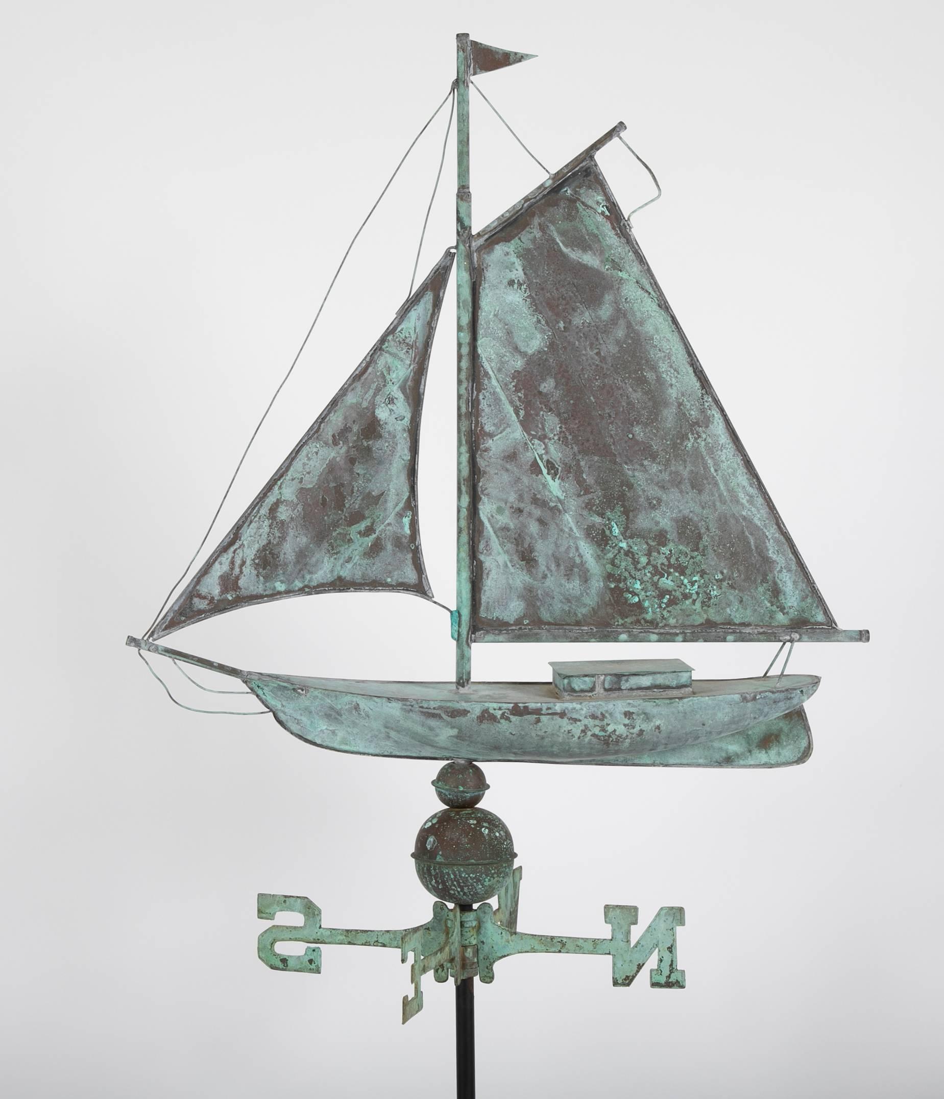 An early 20th century American copper weathervane in the form of a schooner having wonderful aged patina, circa 1900-1920.