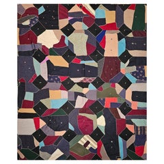 Early 20th Century American Crazy Quilt in Turquoise, Pink, Yellow, Navy, Green