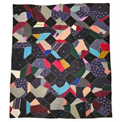 Amerikanischer Crazy Quilt des frühen 20. Jahrhunderts in Türkis, Rosa, Gelb, Marine, Grün