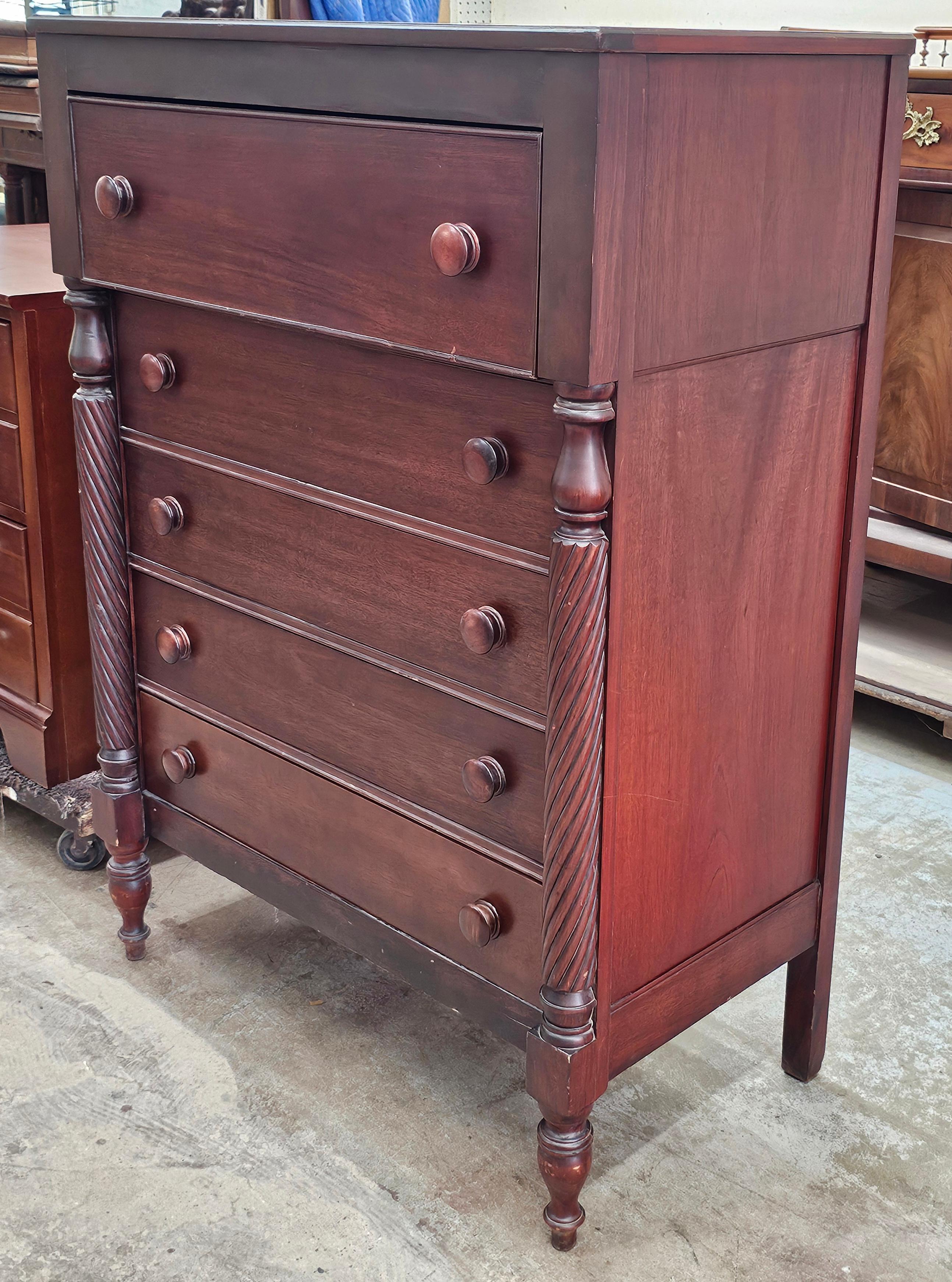 Early 20th Century American Empire Mahogany and Walnut Chest of Drawers For Sale 6