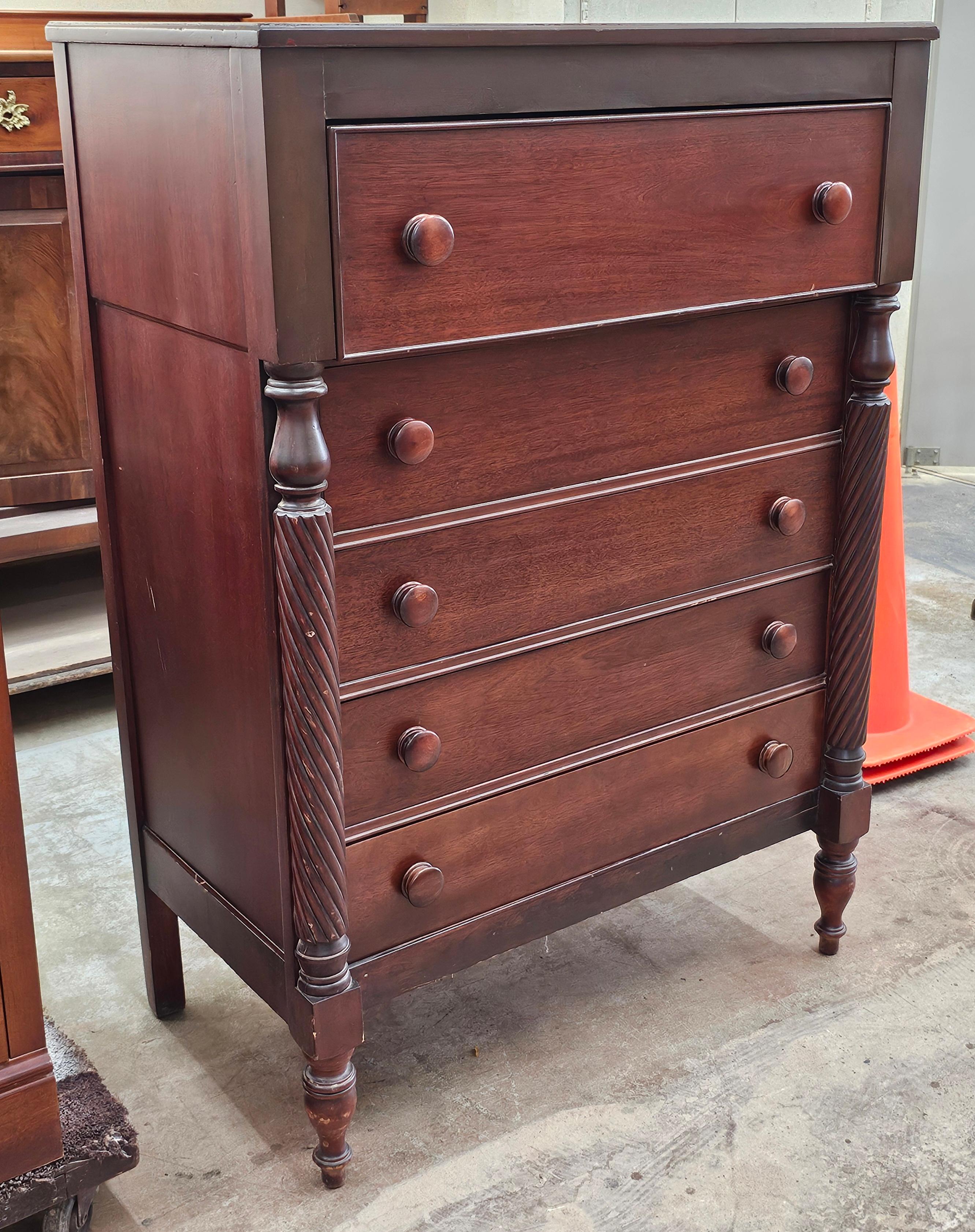 Early 20th Century American Empire Mahogany and Walnut Chest of Drawers For Sale 7