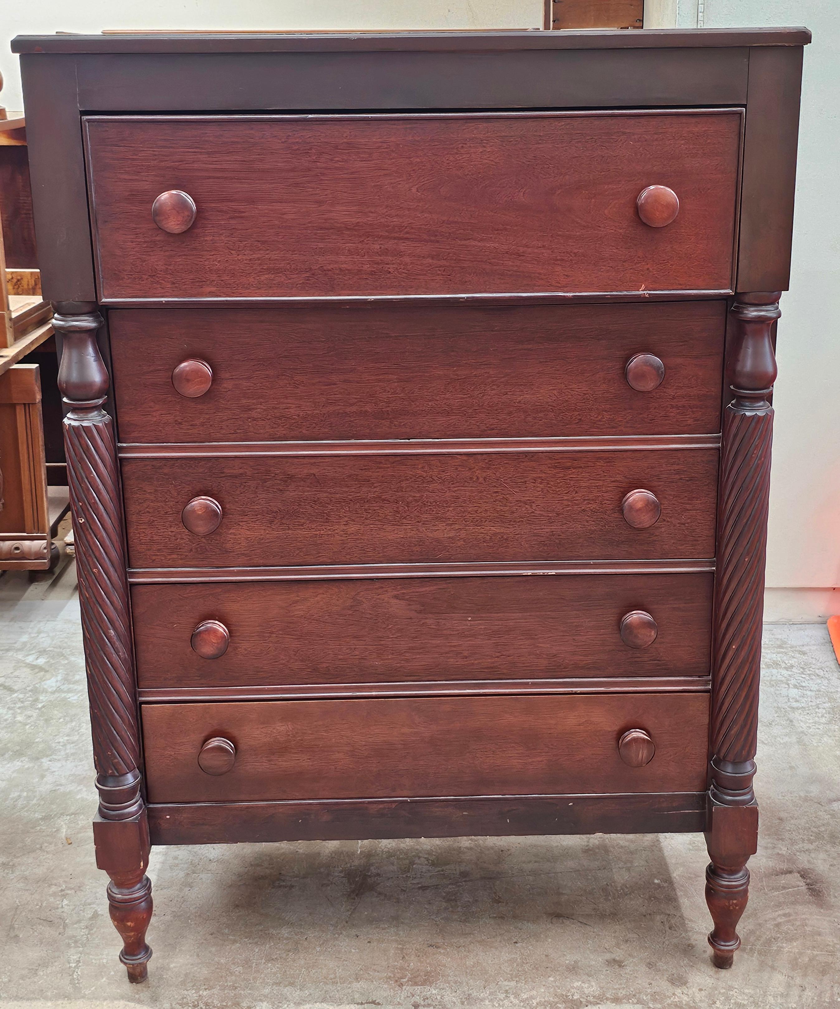 Early 20th Century American Empire Mahogany and Walnut Chest of Drawers For Sale 2
