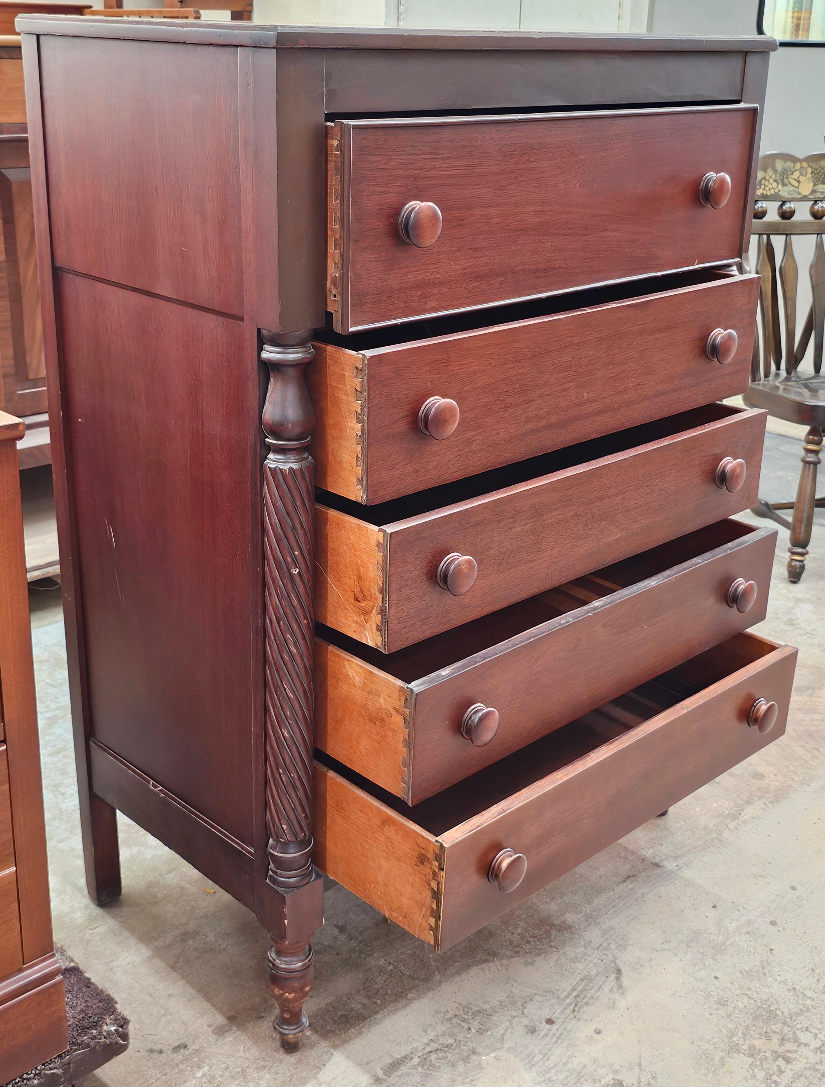 Early 20th Century American Empire Mahogany and Walnut Chest of Drawers For Sale 3