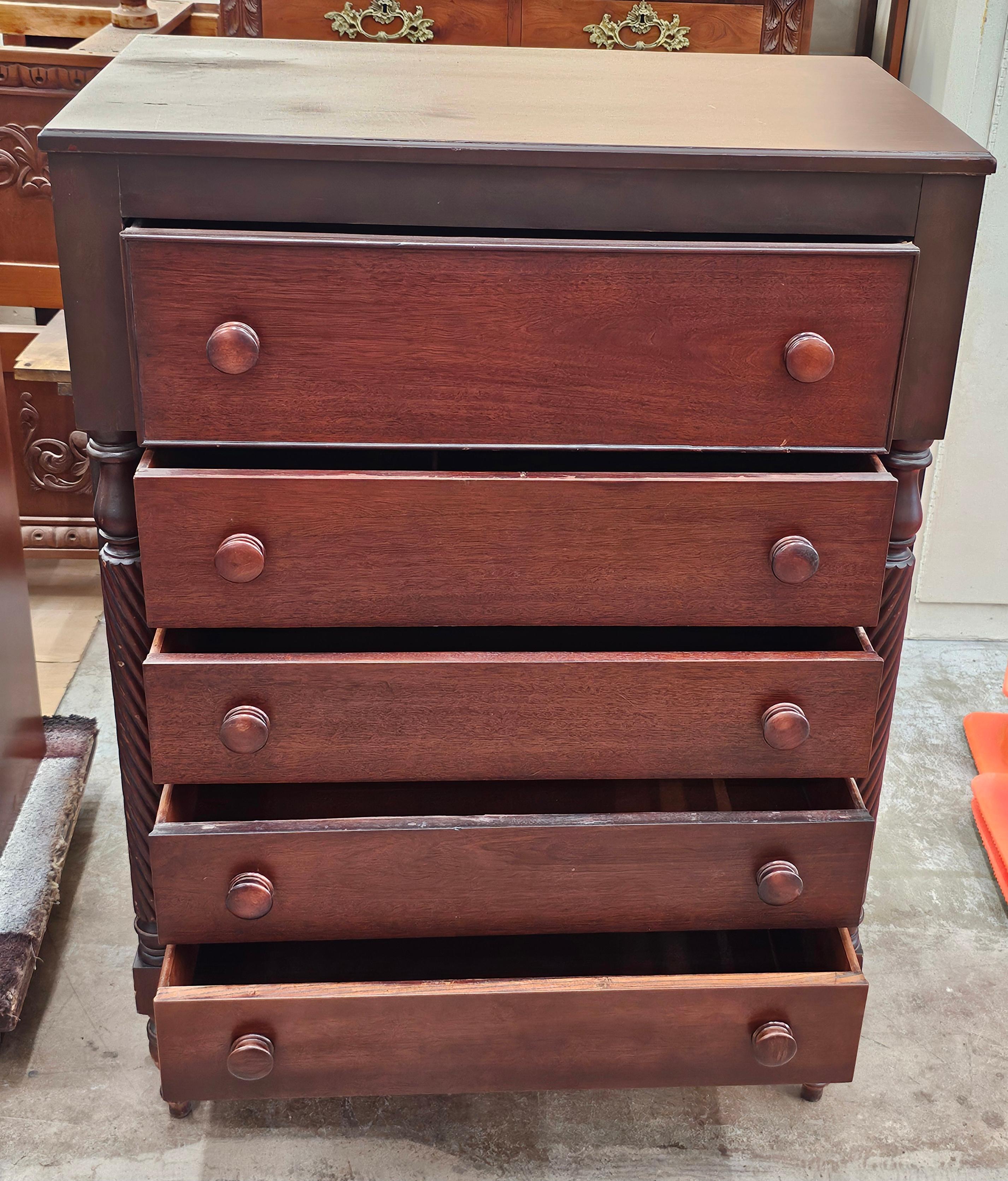 Early 20th Century American Empire Mahogany and Walnut Chest of Drawers For Sale 4