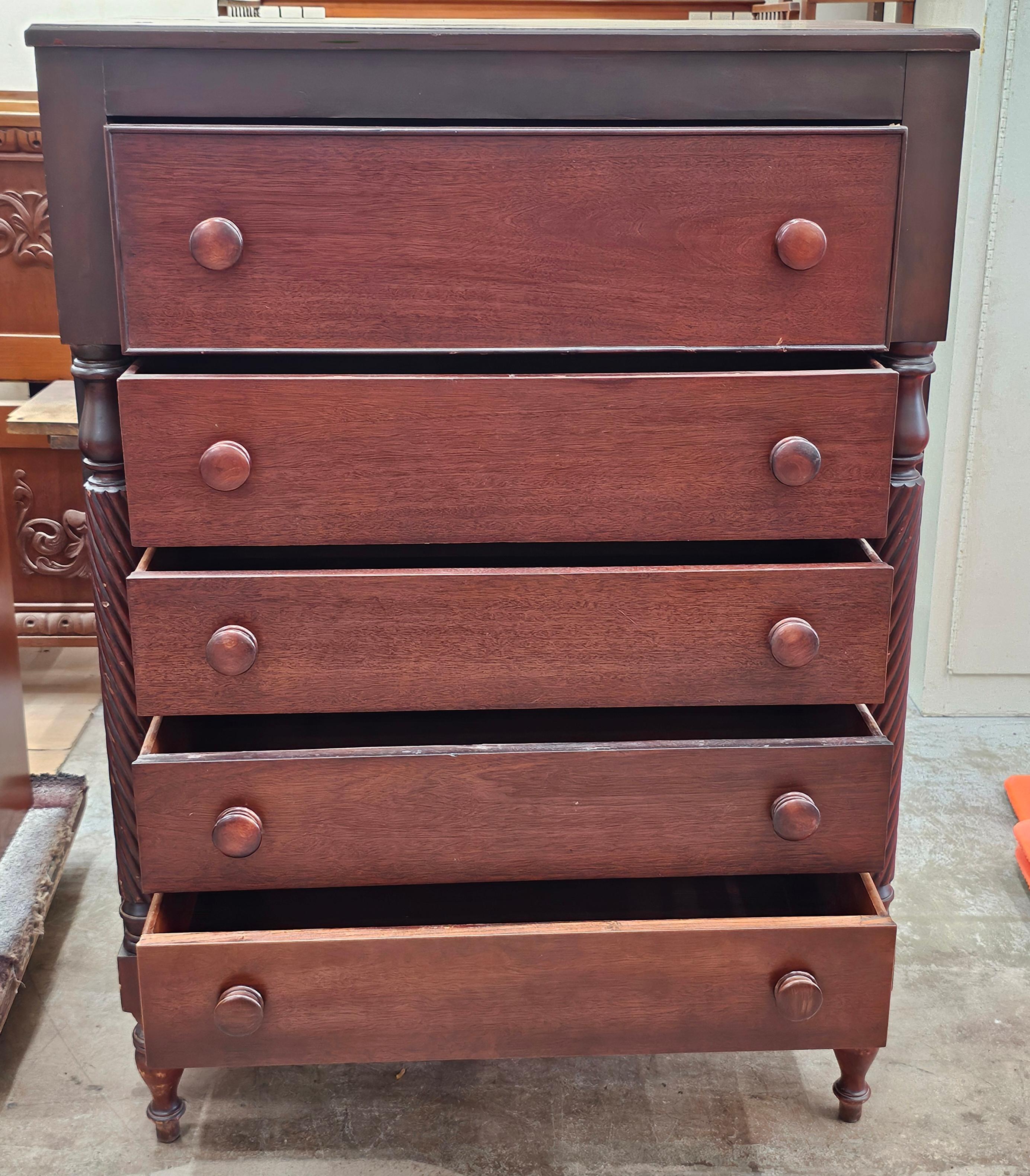 Early 20th Century American Empire Mahogany and Walnut Chest of Drawers For Sale 5