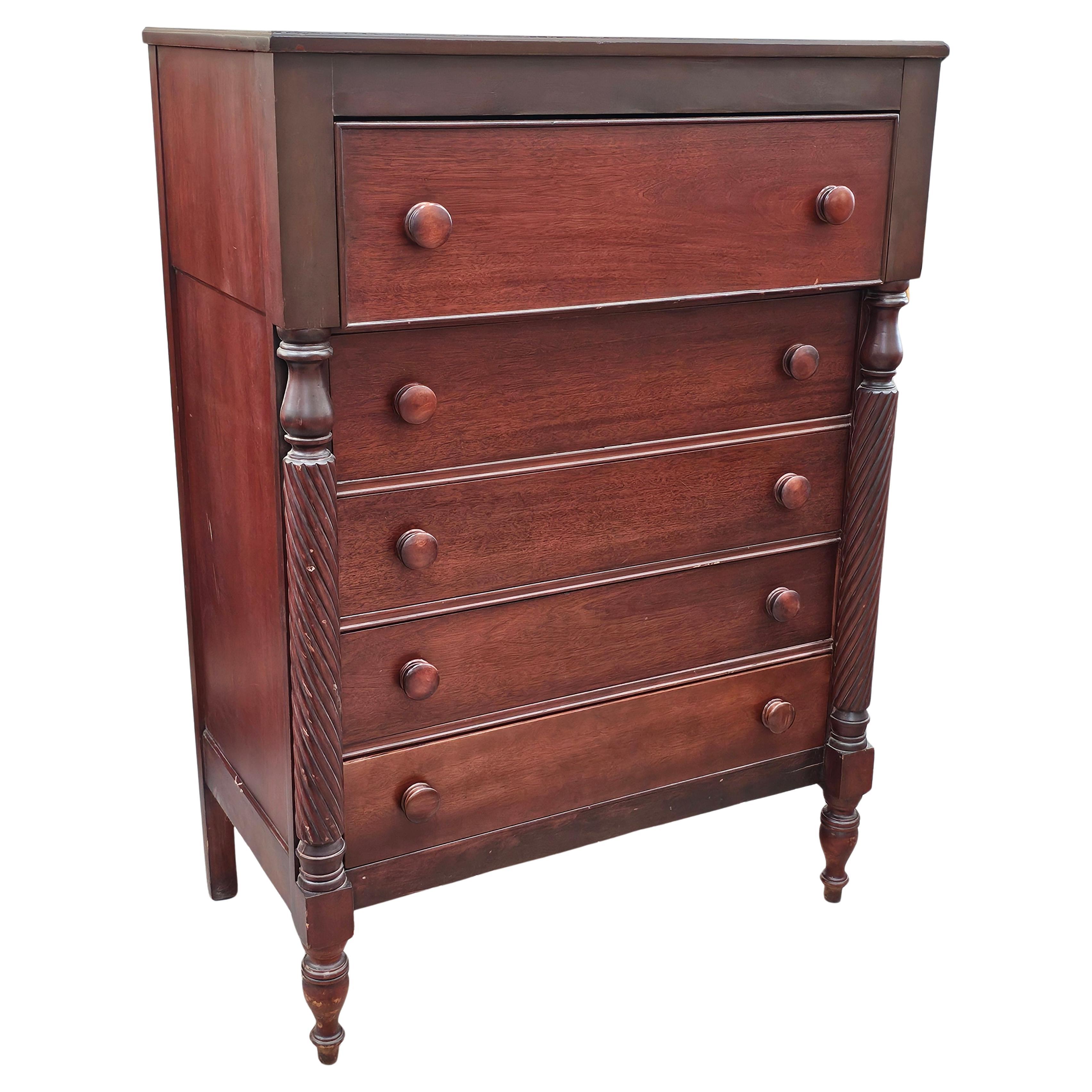 Early 20th Century American Empire Mahogany and Walnut Chest of Drawers For Sale