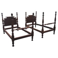 Early 20th Century American Empire Mahogany Semi-Post Twin Bedframes, a Pair