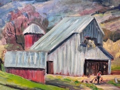 Early 20th Century American Farmstead Landscape, Oil on Board, Mary P. Bender