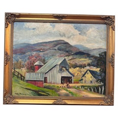 Early 20th Century American Farmstead Landscape, Oil on Board, Mary P. Bender