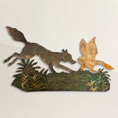 Volpe e oca ritagliata di arte popolare americana dei primi anni del 20° secolo su supporto personalizzato