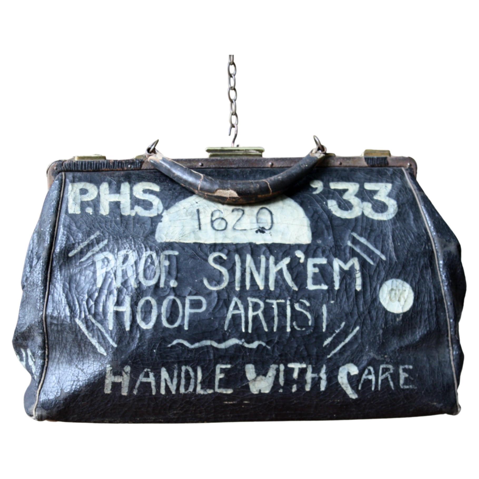 Early 20th Century American Folk Art Painted Gladstone Bag Political Curio