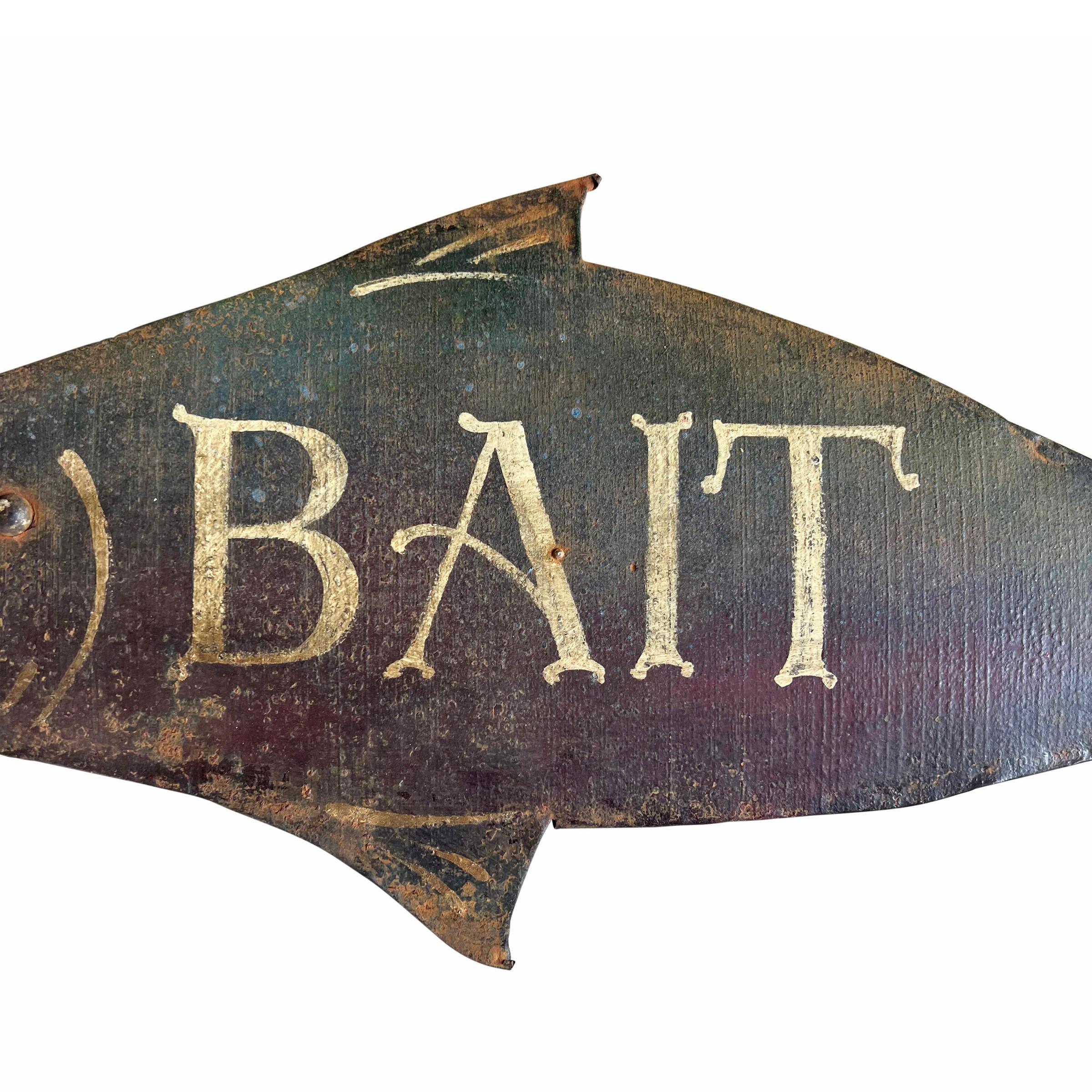 Early 20th Century American Folk Art Rainbow Trout 'BAIT' Sign In Good Condition In Chicago, IL