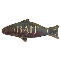 Art populaire américain du début du 20e siècle Panneau "BAIT" en forme de truite arc-en-ciel