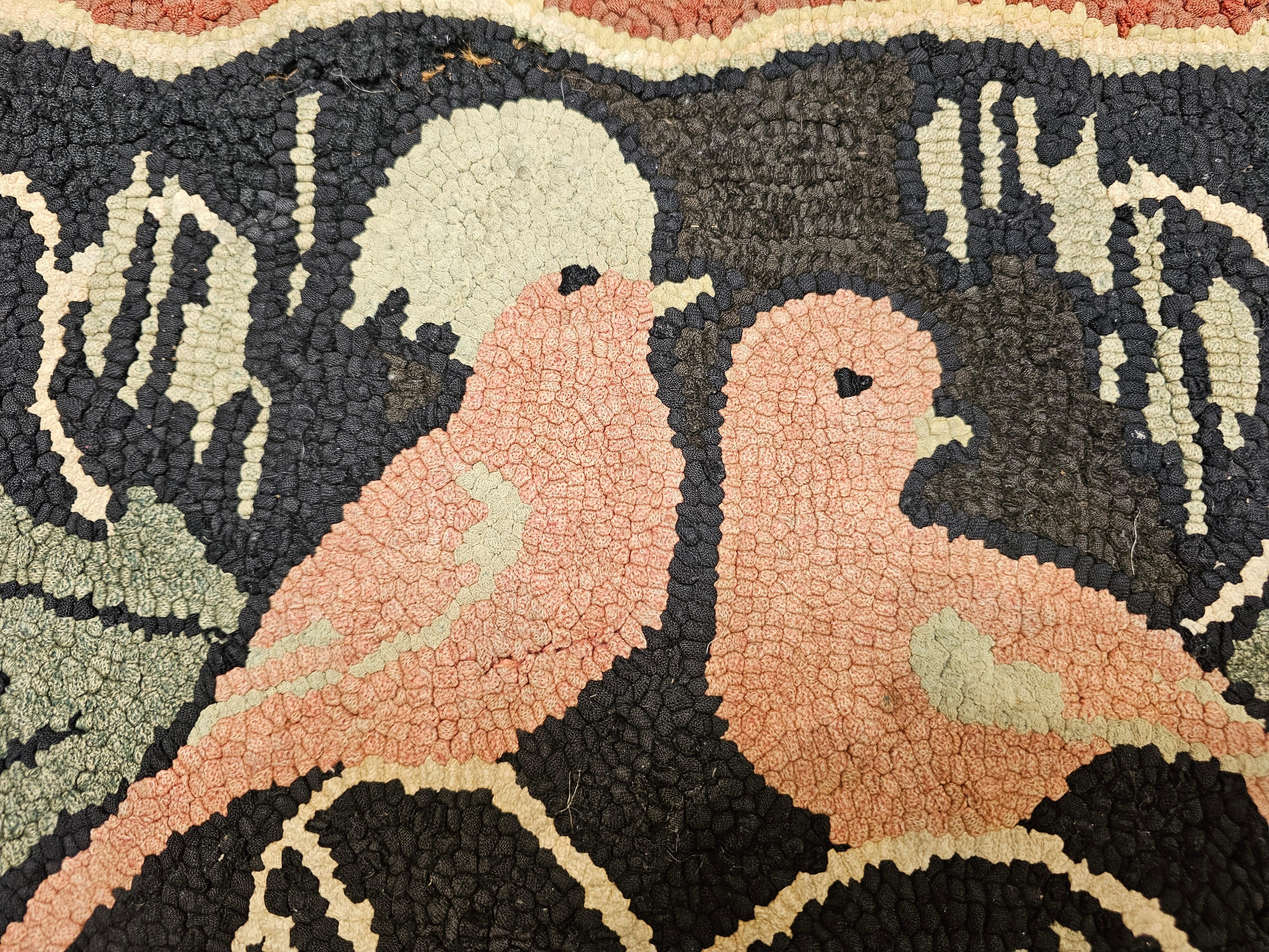 Early 20th Century American Hand-Hooked Folk Art Rug of Two Lovebirds in a Tree For Sale 4