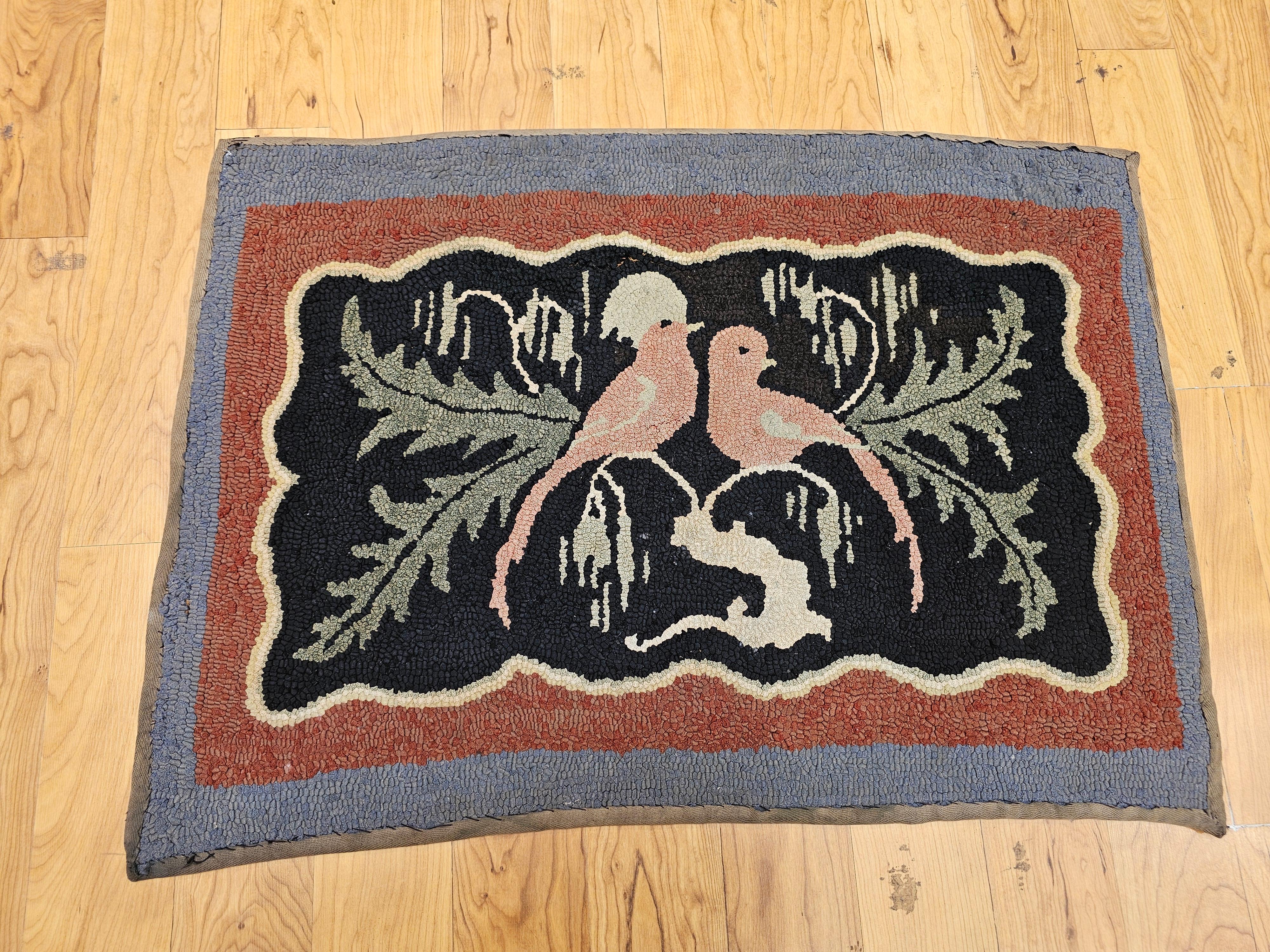 Early 20th Century American Hand-Hooked Folk Art Rug of Two Lovebirds in a Tree For Sale 6