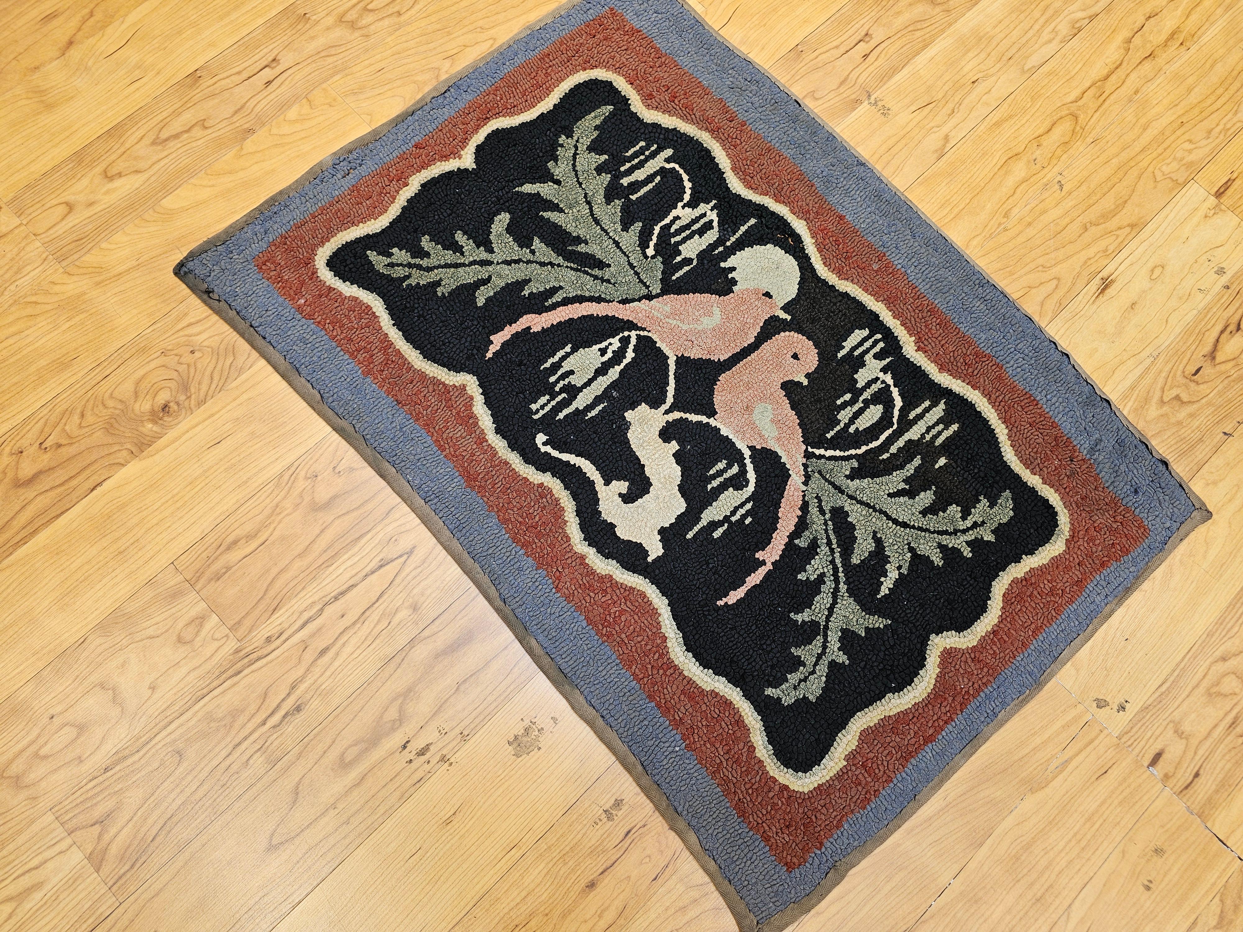 Early 20th Century American Hand-Hooked Folk Art Rug of Two Lovebirds in a Tree For Sale 7