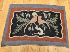Early 20th Century American Hand-Hooked Folk Art Rug of Two Lovebirds in a Tree