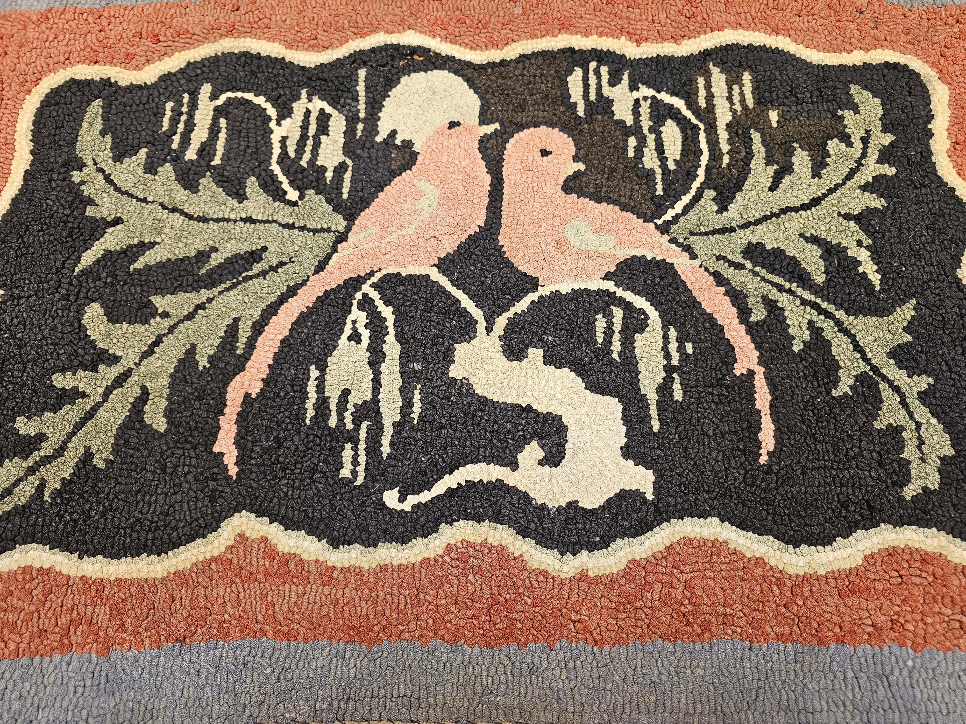 Early 20th Century American Hand-Hooked Folk Art Rug of Two Lovebirds in a Tree For Sale 1