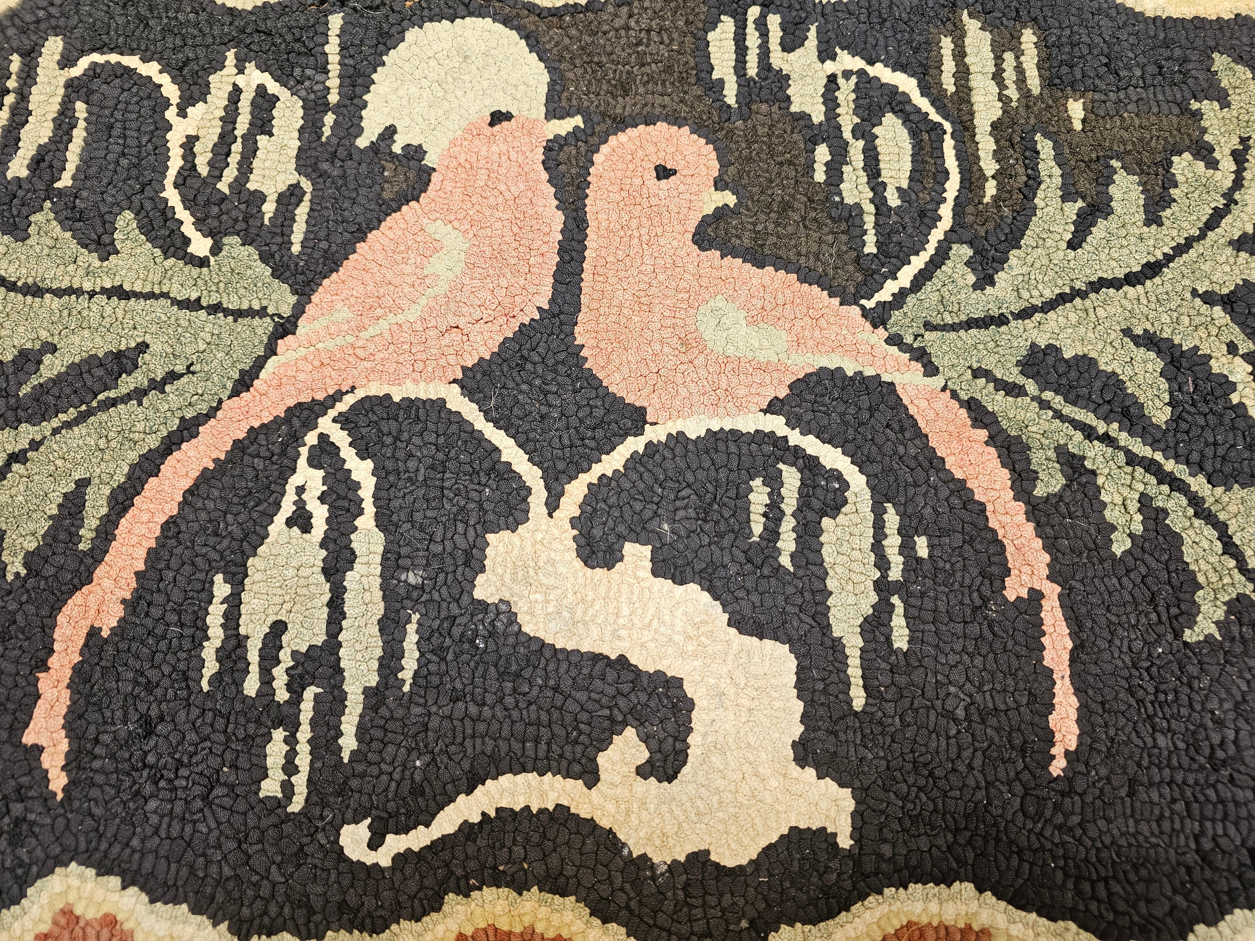 Early 20th Century American Hand-Hooked Folk Art Rug of Two Lovebirds in a Tree For Sale 2