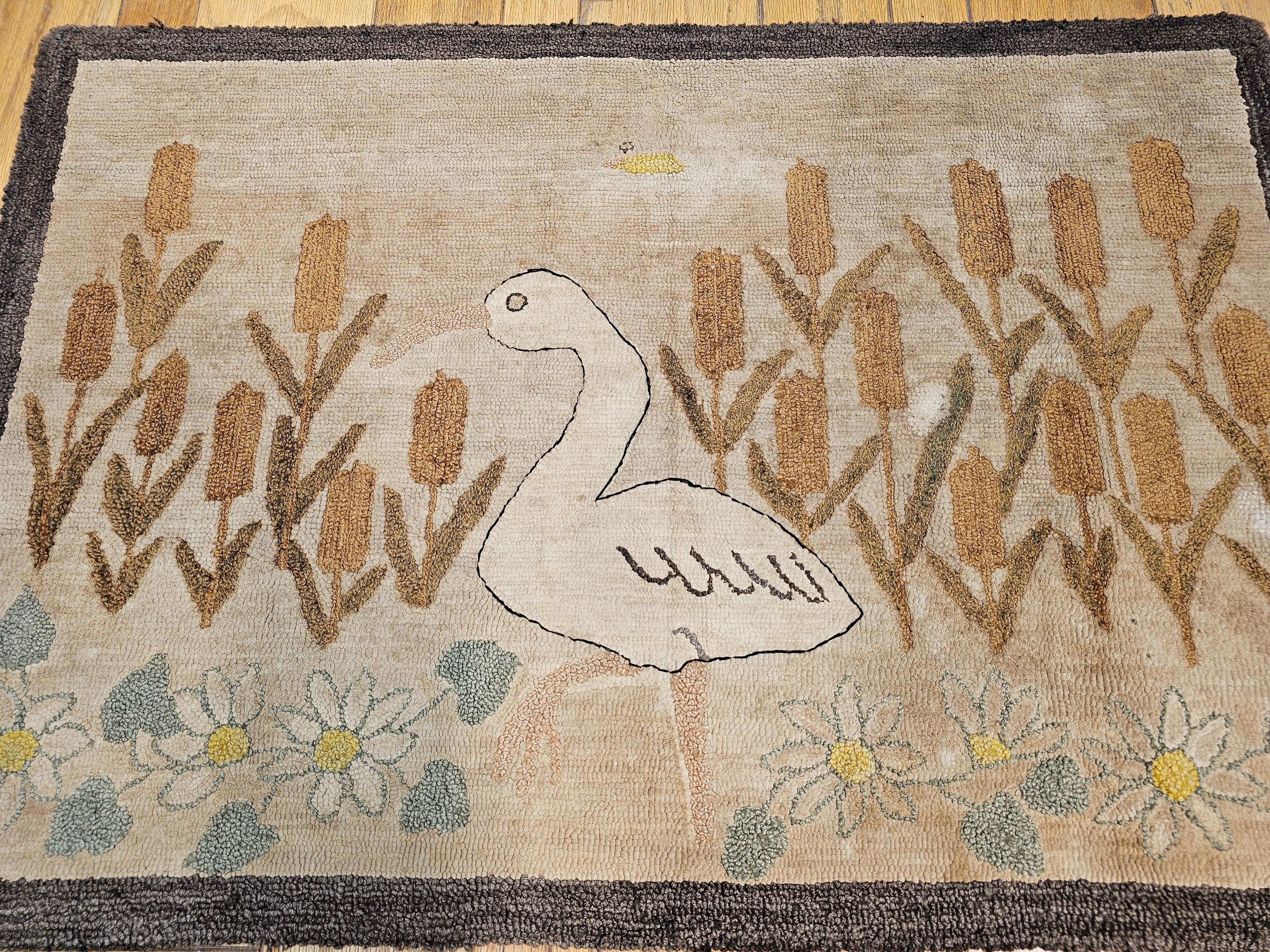Early 20th Century American Hand Hooked Rug in a Bird and Flowers Design For Sale 8