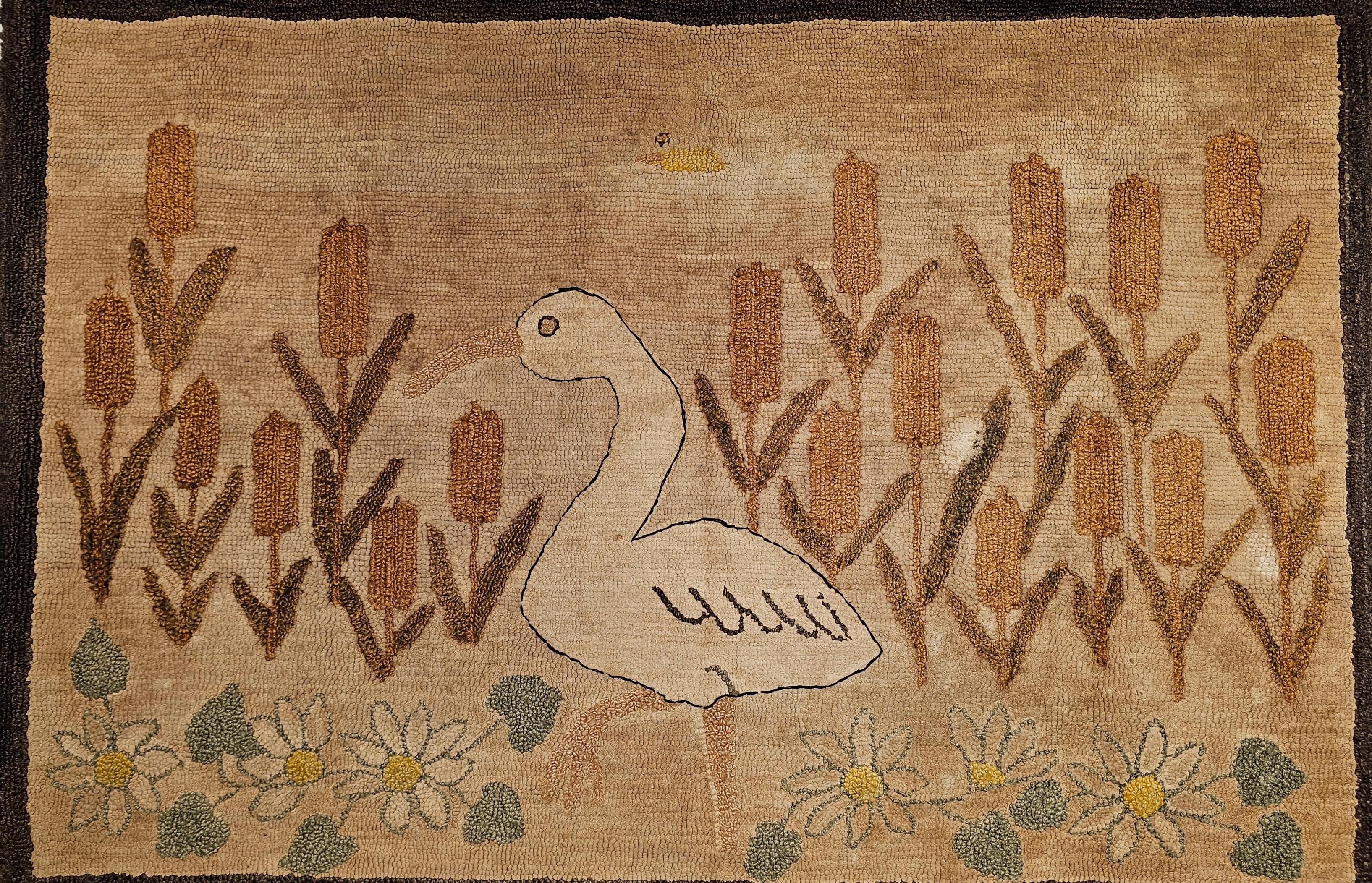 Hand-Crafted Early 20th Century American Hand Hooked Rug in a Bird and Flowers Design For Sale
