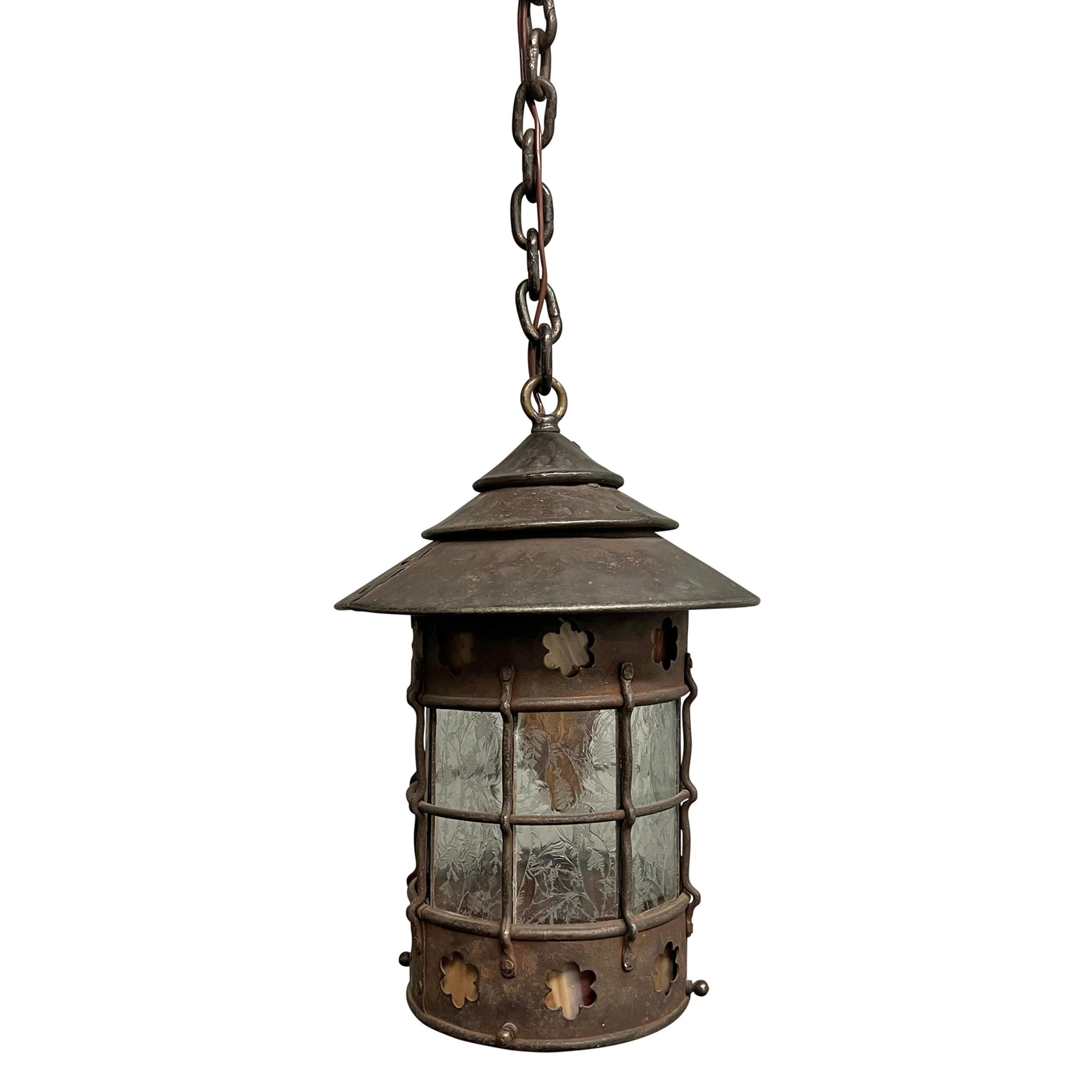 Arts and Crafts Early 20th Century American Hand-Wrought Iron Lantern