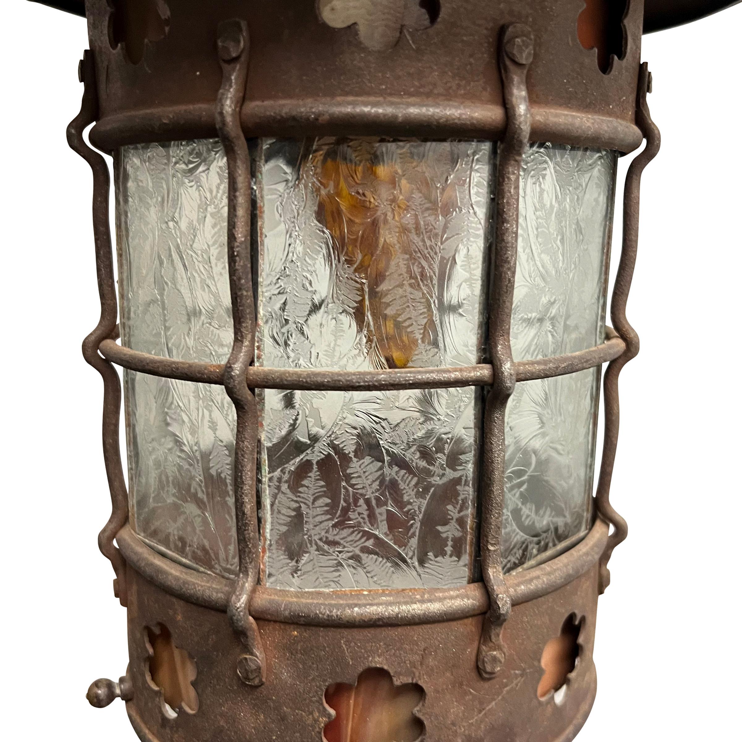 Glass Early 20th Century American Hand-Wrought Iron Lantern