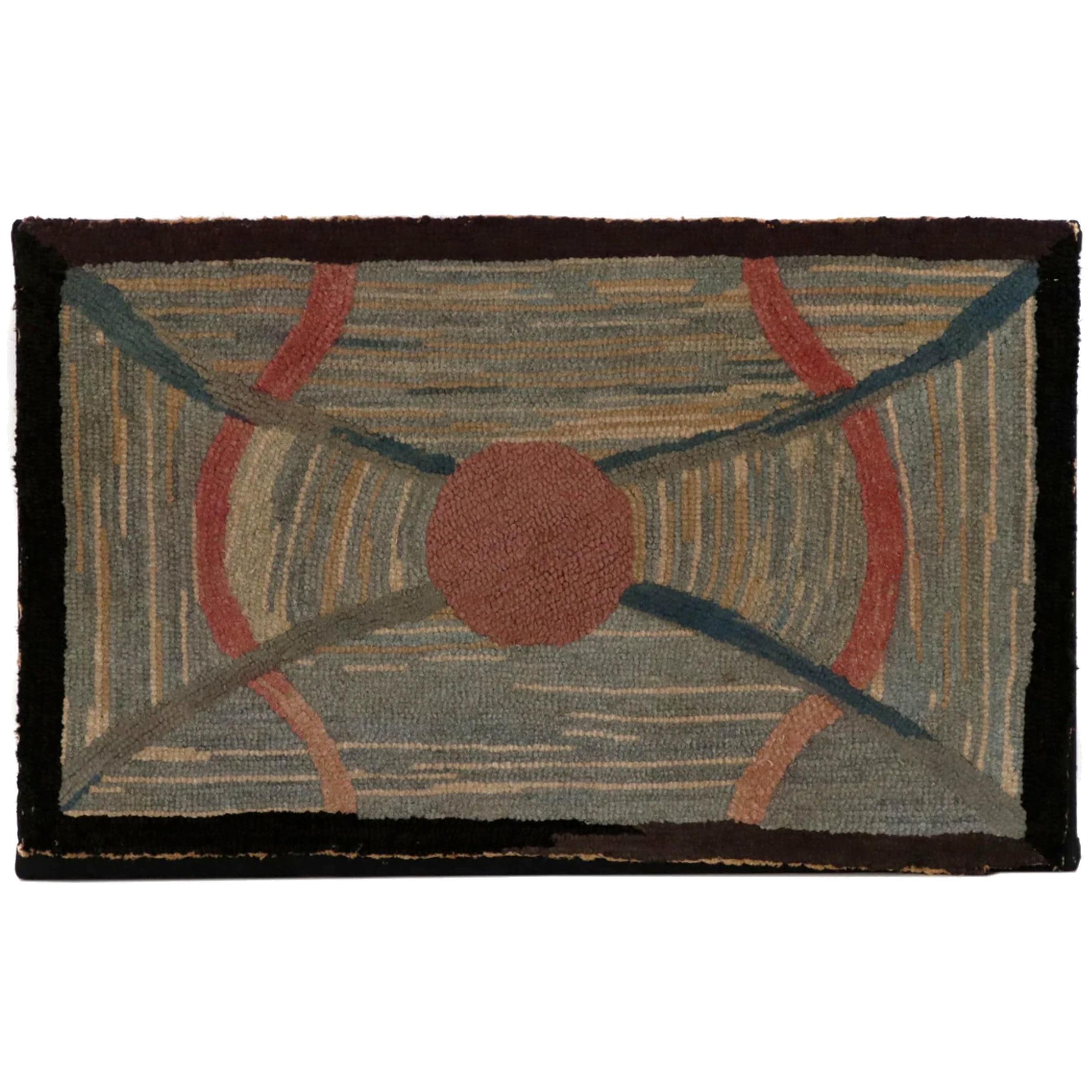 Early 20th Century American Hook Rug Wall Hanging