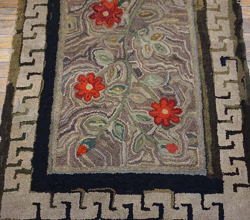 Wool Early 20th Century American Hooked Rug 2' 10
