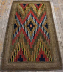 1920s Brown Antique American Hooked Rug 2'8" x 4'10"